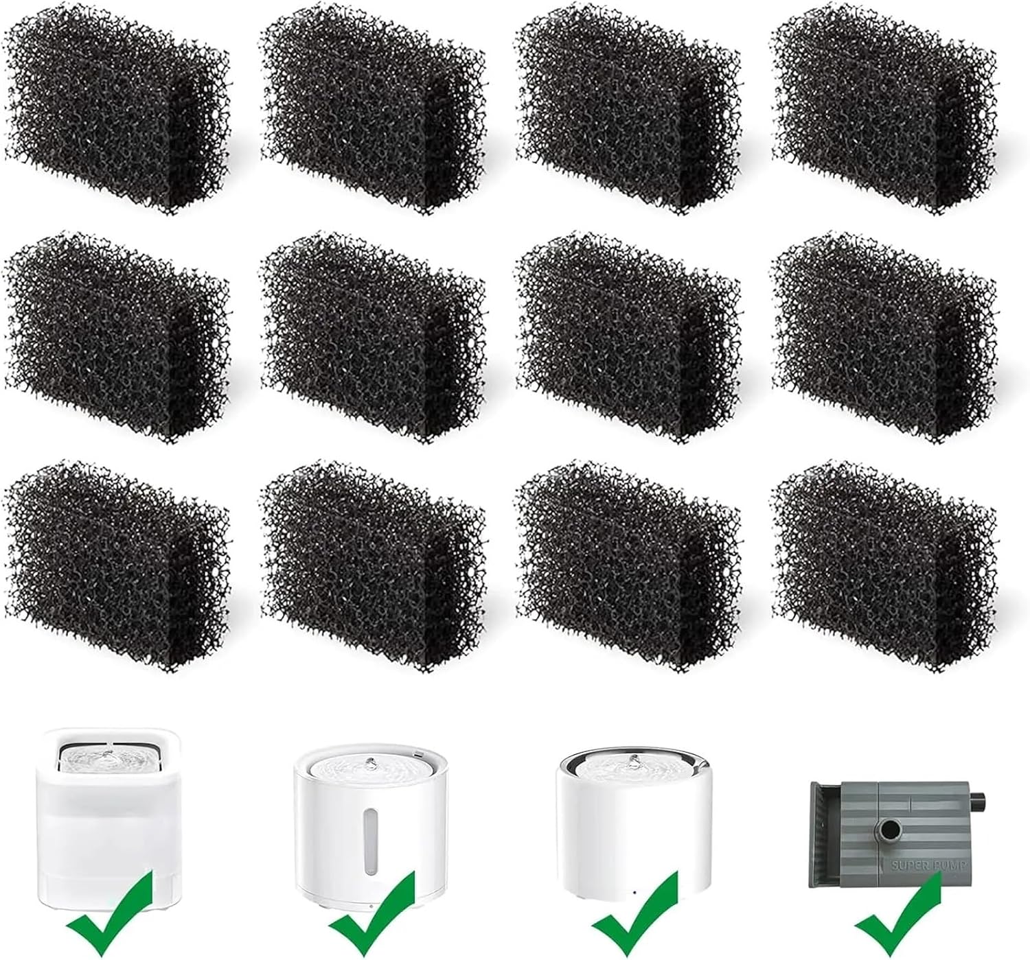 Pet Fountain Replacement Filter 12 Pack Cat Water Fountain Sponge Filters, Replacement Foam for 67oz/2L Pet 65oz/1.85L Dog Drinking(Large aperture-12pcs) image 2