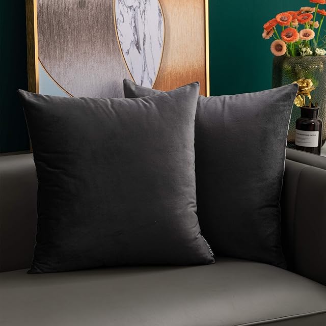 softpoint Velvet Cushion Covers Grey 50cm x 50cm Soft Decorative Throw Pillowcases 20 x 20inch for Couch, Bed, Sofa, Pack of 2grey20x20