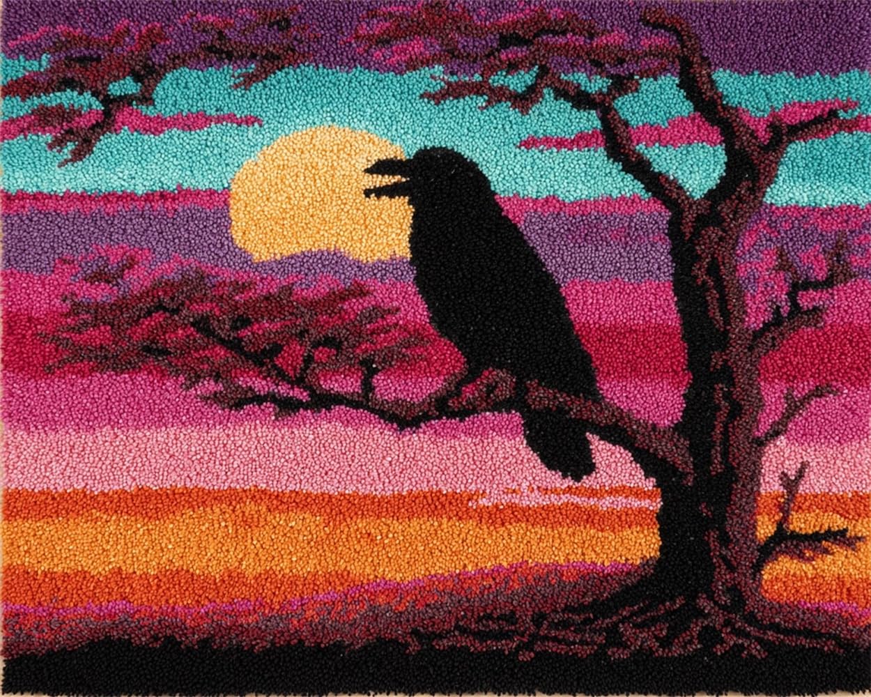 FWRTYCB Latch Hook Rug Kits,Crow in the Tree