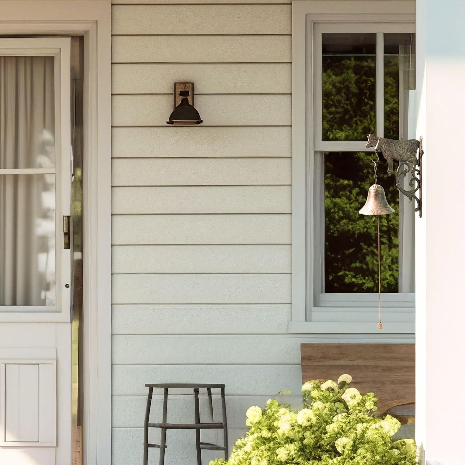 BestgiftEver Rustic Cast Iron Wall Bell With Embossed Cow Accent - Vintage Outdoor Dinner Bell - Farmhouse Classic Yard Decor for Countryside or Contemporary Home Styles