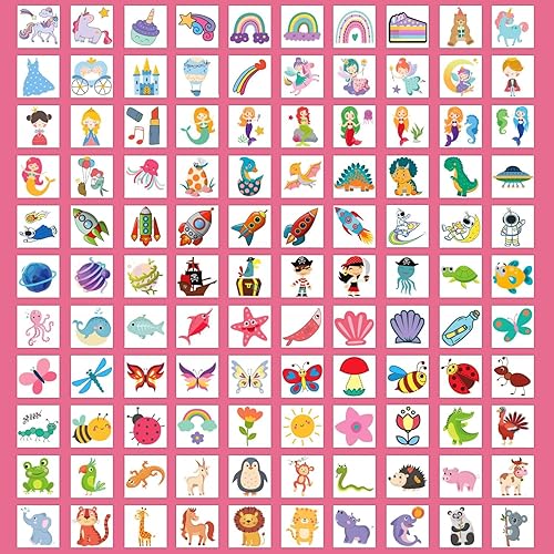 Miniatura 3 de Partywind Tatuajes temporales para niños, 204 calcomanías de tatuaje falsas para niños, suministros de fiesta, decoraciones sorpresas de cumpleaños