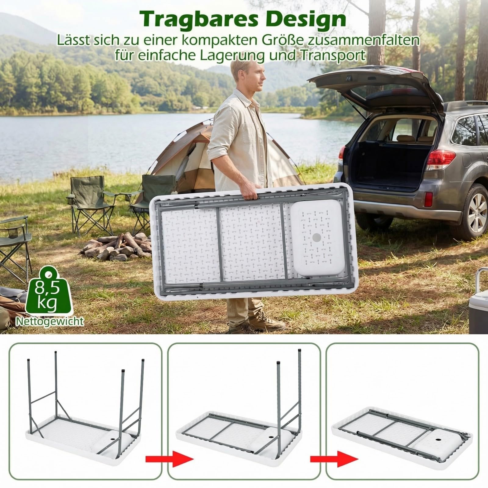 COSTWAY Fischreinigungstisch klappbar, Filetiertisch mit Spüle, Wasserhahn & Messskala, Campingtisch für Garten, Terrasse & zum Angeln, 104 x 59 x 76 cm, Weiß