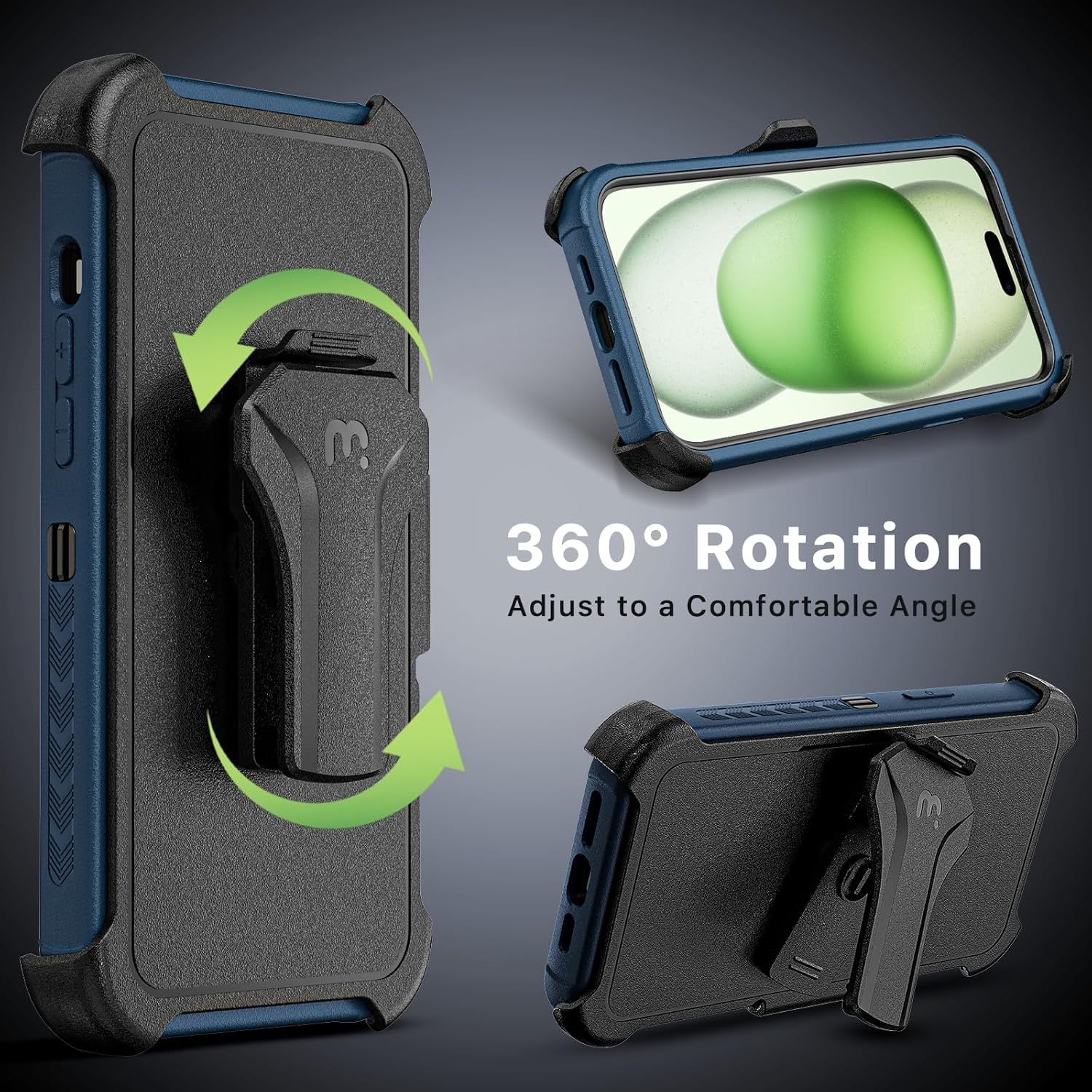 MYBAT PRO Maverick Series iPhone 15 Plus Case – Heavy‑Duty Military Drop Protection, MagSafe Compatible, Built‑in Screen Protector, Removable 360° Belt‑Clip Kickstand, Anti‑Fingerprint Grip