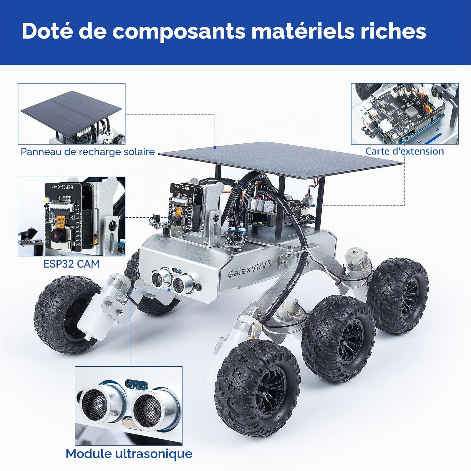 SUNFOUNDER GalaxyRVR Mars Rover Kit Robot vidéo Intelligent Compatible avec Arduino UNO R3 avec ESP32 Cam pour visuels FPV en Temps réel, Carte R3 et Piles Rechargeables incluses