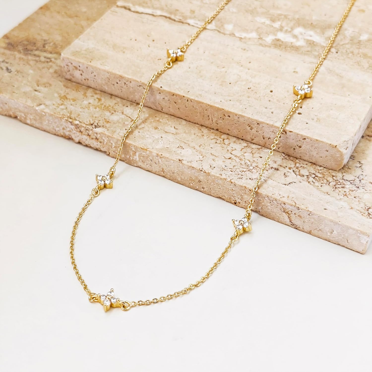 Luxval Diamond Pendant Gold Necklace for Women，Dainty 18k Gold Plated Choker Necklaces Simple Gold Jewelry Gifts for Women Girls - Image 5