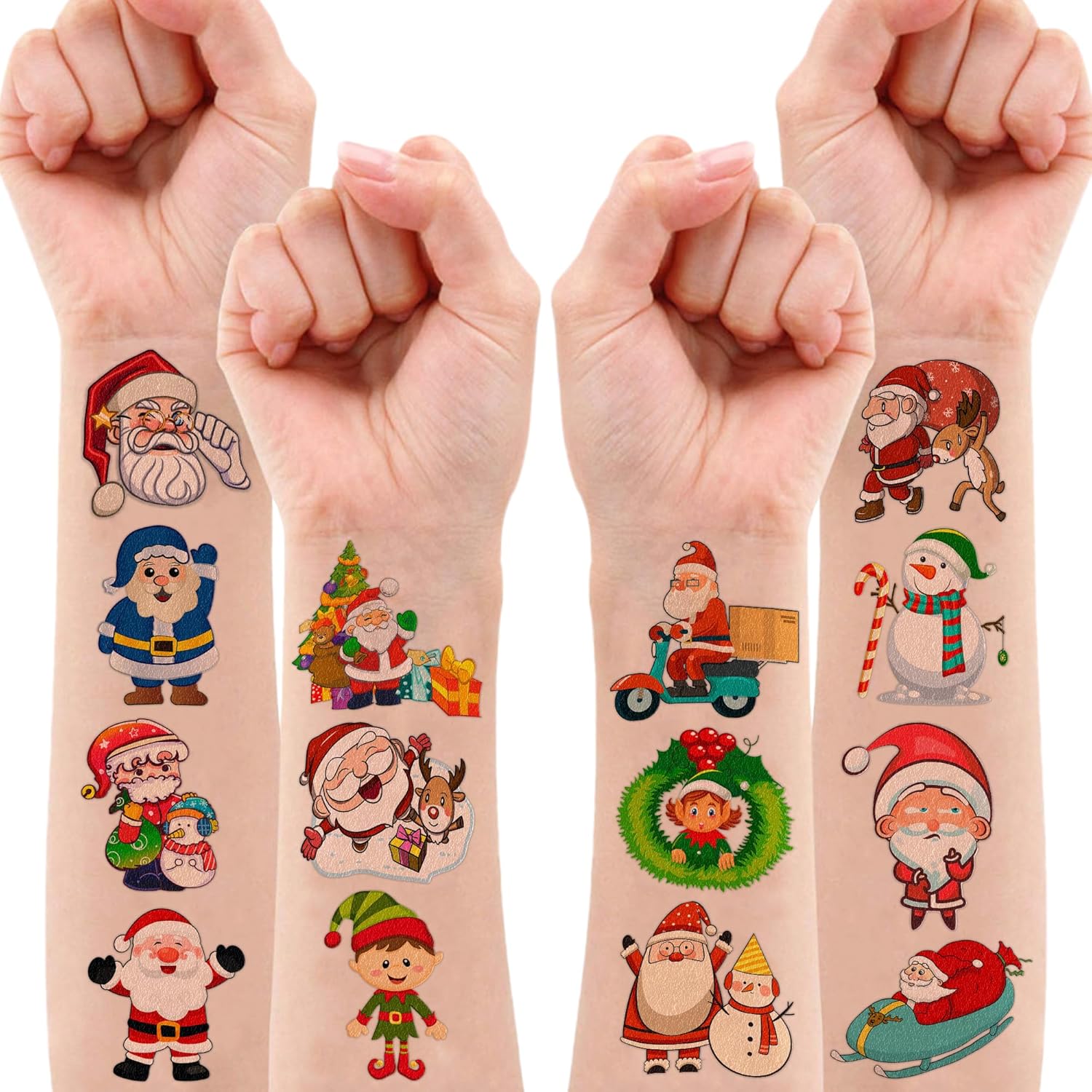 96 PCS Santa Claus Temporary Tattoos Themed Christmas Birthday Party Decorations Supplies Favors Decor Funny Cute Merry Xmas Tattoo Stickers Gifts for Kids Girls Boys Class Prizes New Year Eve Holiday - Image 8