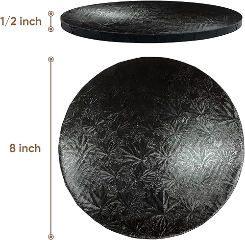 Miniatura 2 de Cakebon Tablas para tartas, resistentes tambores de 12 de grosor, bordes profesionales totalmente envueltos de 8 pulgadas, color negro, paquete de 3