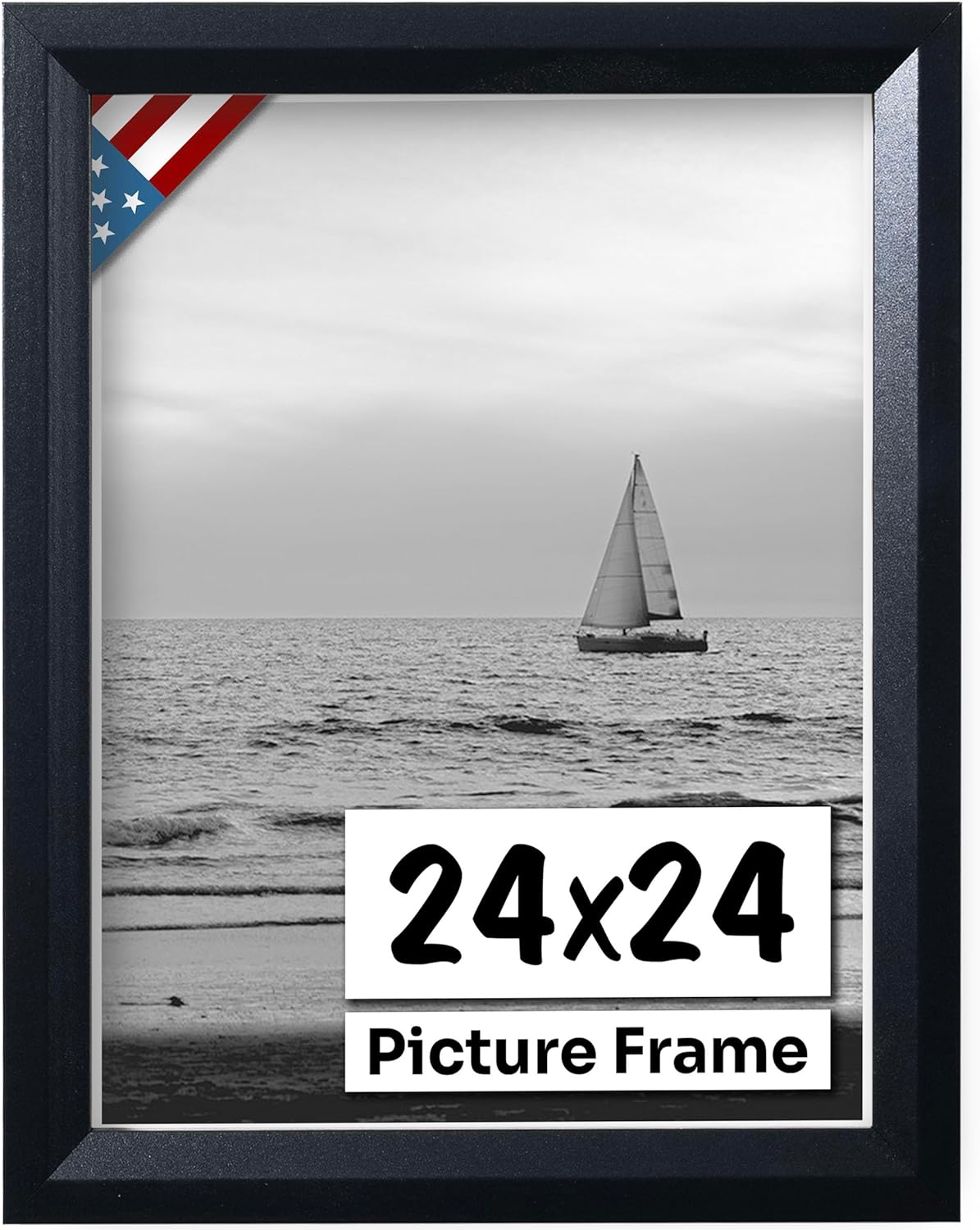 Black 24x24 Picture Frame Beveled .84" Inch Wide - Black Wall Decor Handmade Solid Wood Frames with Preinstalled Hangers and UV Blocking Plexiglass 24x24 Frame
