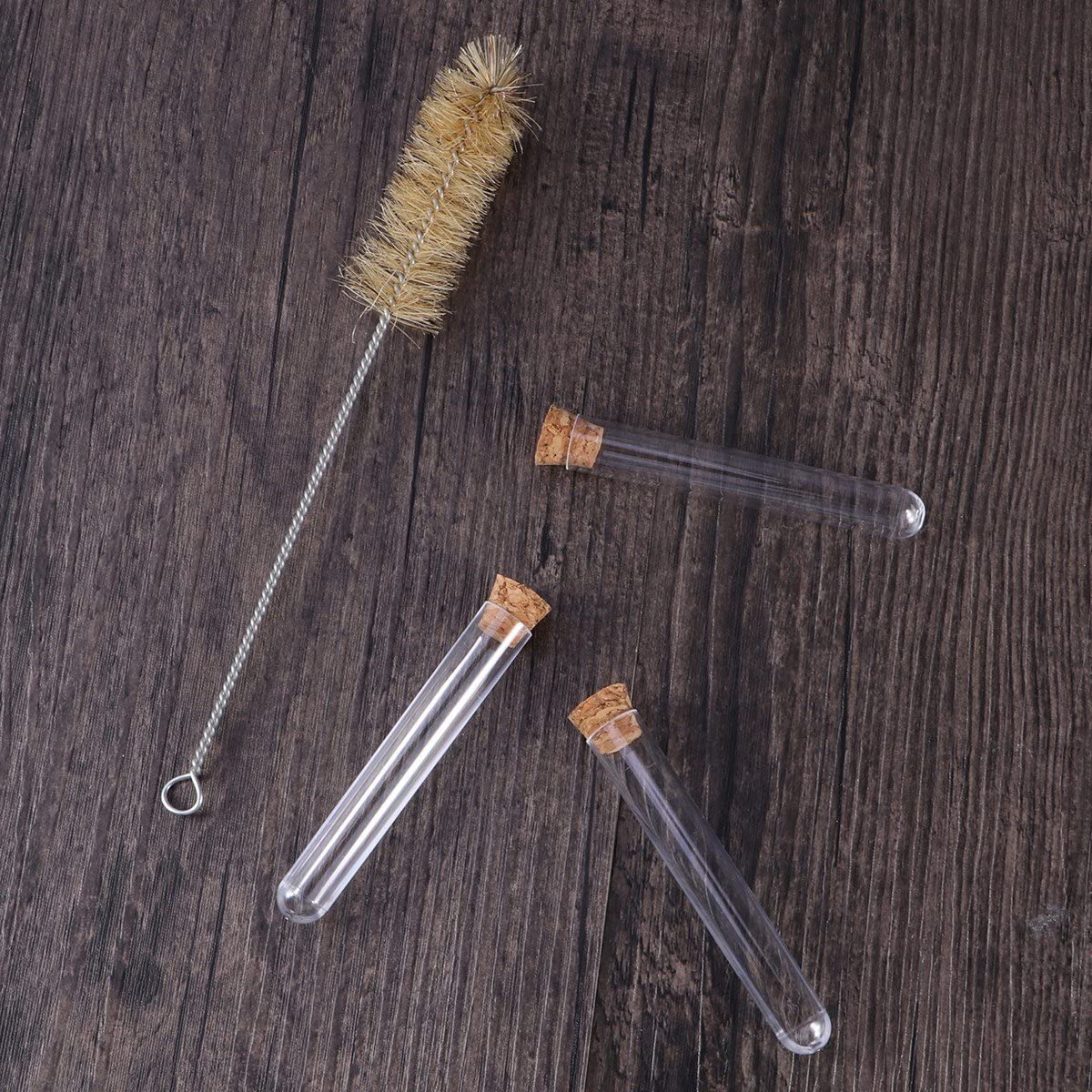 1. 2x7. Plastikowe przezroczyste probówki testowe o średnicy 5 cm z korkami i pędzelkiem do eksperymentów naukowych Przechowywanie proszku w płynie (100 szt.)