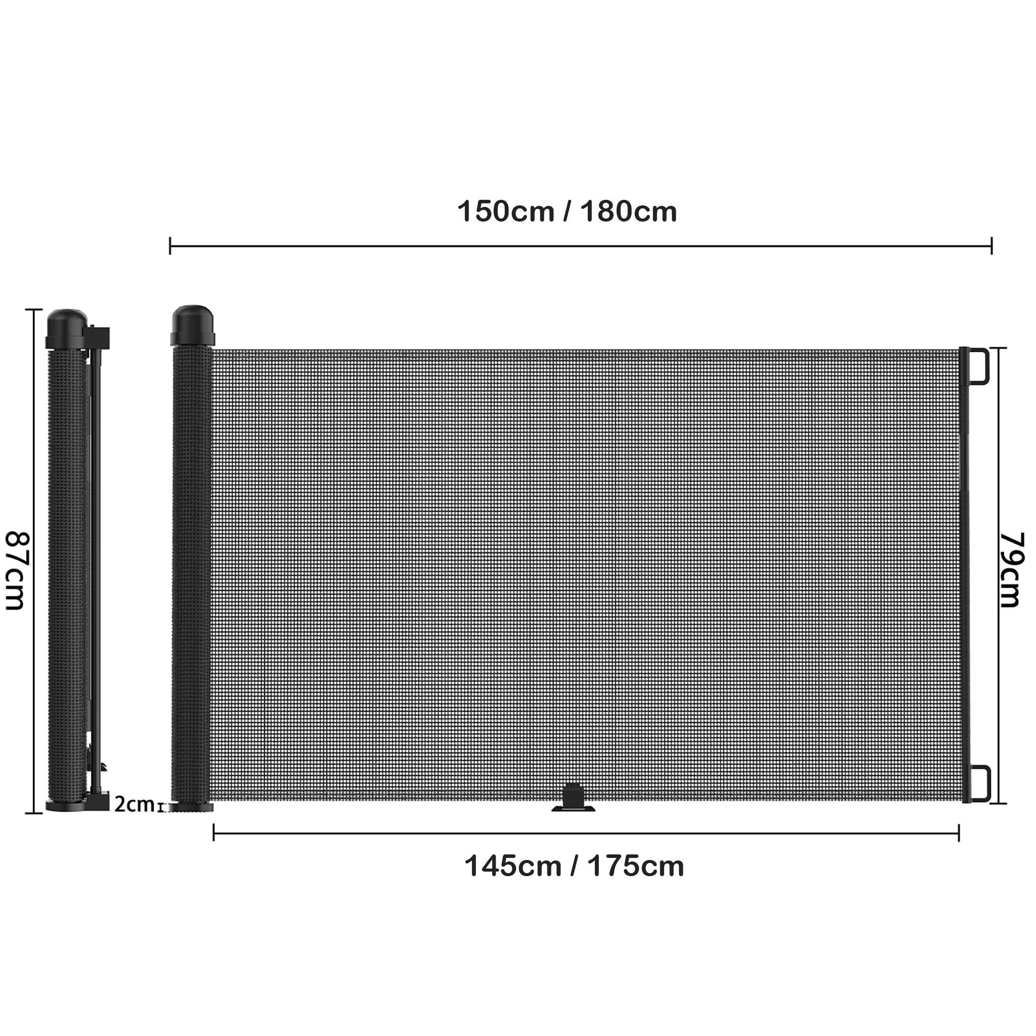 XMTECH Rejilla para puerta extensible, protección para escaleras, para niños y perros, para interiores y exteriores, 0-180 cm, negra