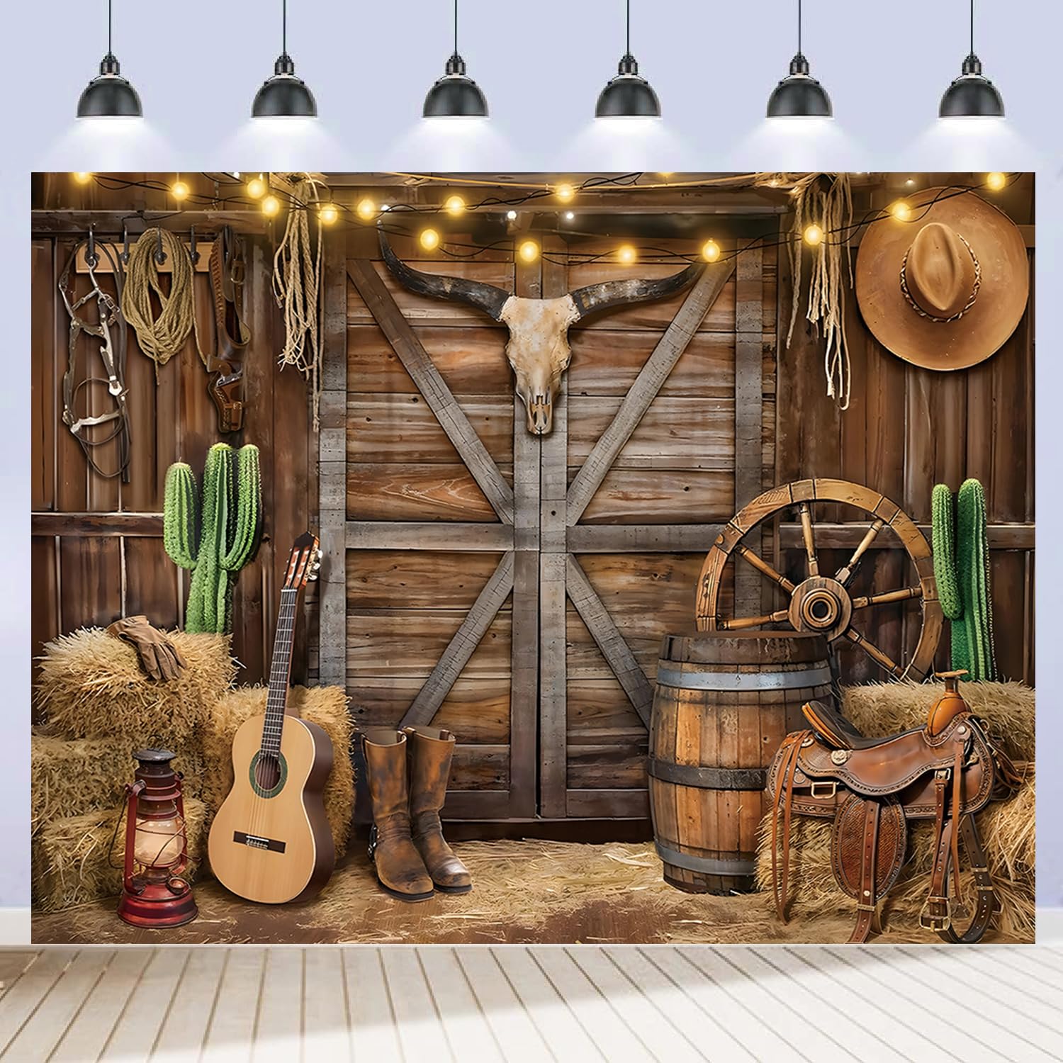 Western Cowboy Backdrop 10x8ft Western Party Decorations Rodeo Wild West Country Barn Door Photo Background for Photoshoot Cowboy Theme Party Banner