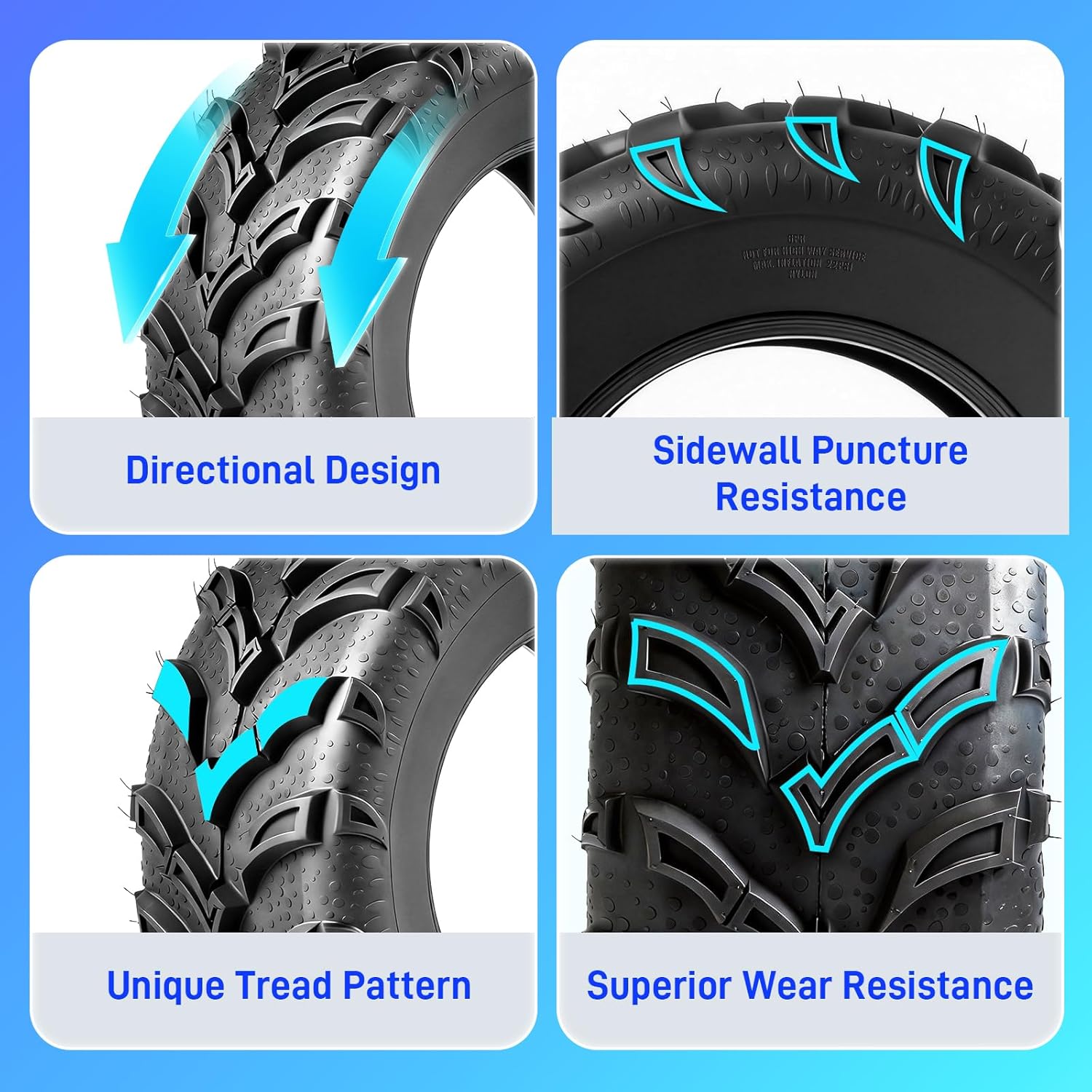 TRIBLE SIX 25x8-12 & 25x10-12 ATV UTV Tires,6 PR Full Set All-Terrain Tires 25x8x12 25x10x12 for Sand Mud Trail,Directional Tread,Tubeless (Pack of 4)