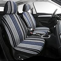 Vista 11 de PONYJOYUP Baja Saddle Blanket - Fundas de asiento de automóvil, 4 piezas delanteras, transpirables y lavables, tejido a rayas, funda de asiento
