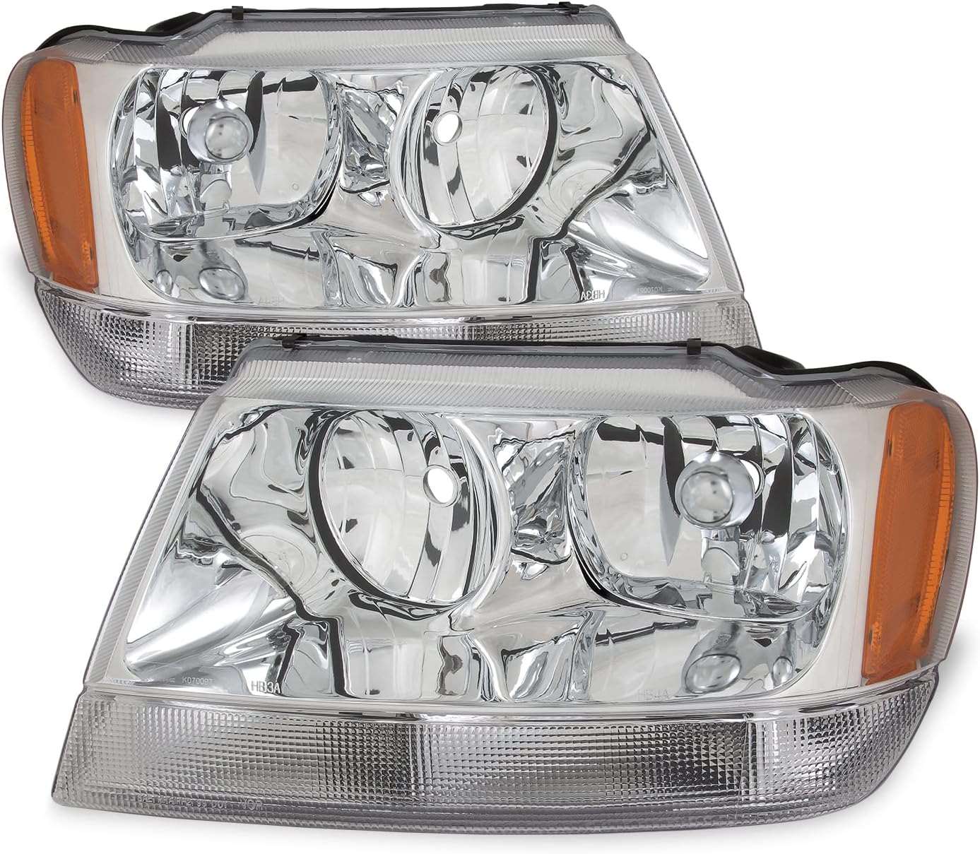 AKKON - For Jeep Grand Cherokee OE Replacement Chrome Bezel Headlights Driver/Passenger Head Lamps Pair