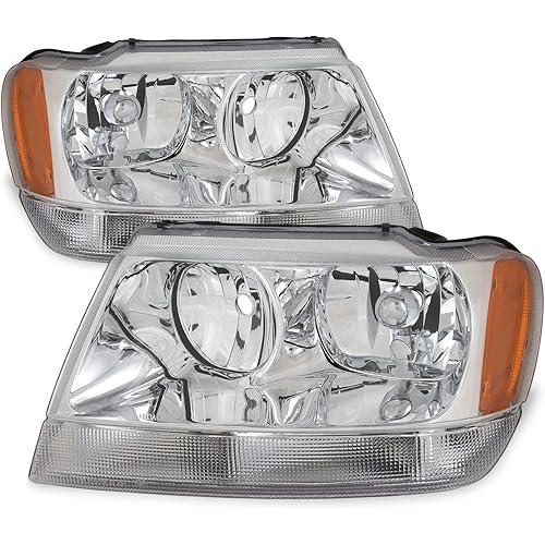 AKKON - For Jeep Grand Cherokee OE Replacement Chrome Bezel Headlights Driver/Passenger Head Lamps Pair