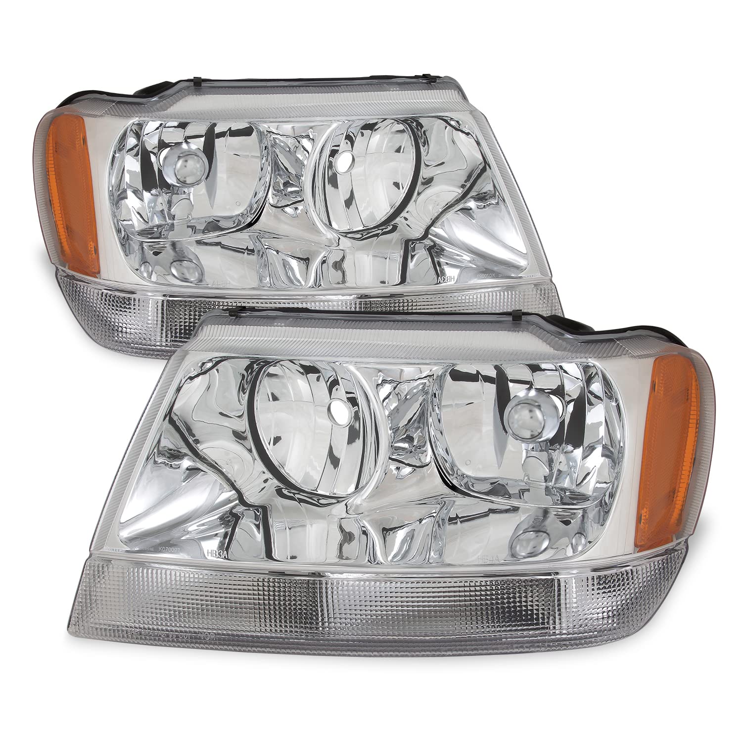 AKKON - For Jeep Grand Cherokee OE Replacement Chrome Bezel Headlights Driver/Passenger Head Lamps Pair