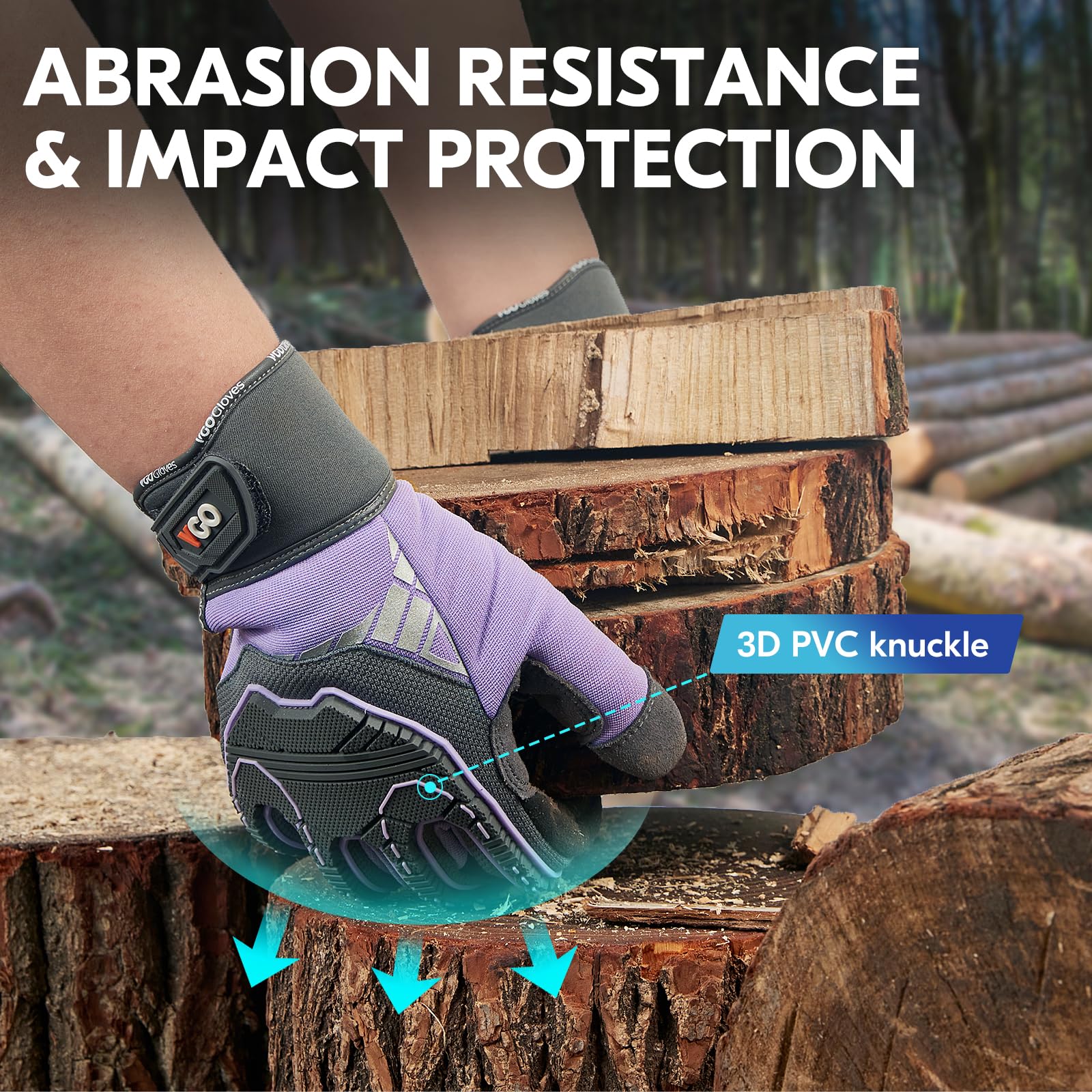 Vgo... 1 Pair Safety Leather Work Gloves, Mechanic Gloves, Impact Gloves, Rigger Gloves, Anti-Vibration, Heavy Duty (CA7725IPWR