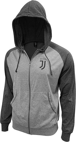 Italian Serie A Juventus Mens Full-Zip Lightweight Hoodie, Gray, Medium
