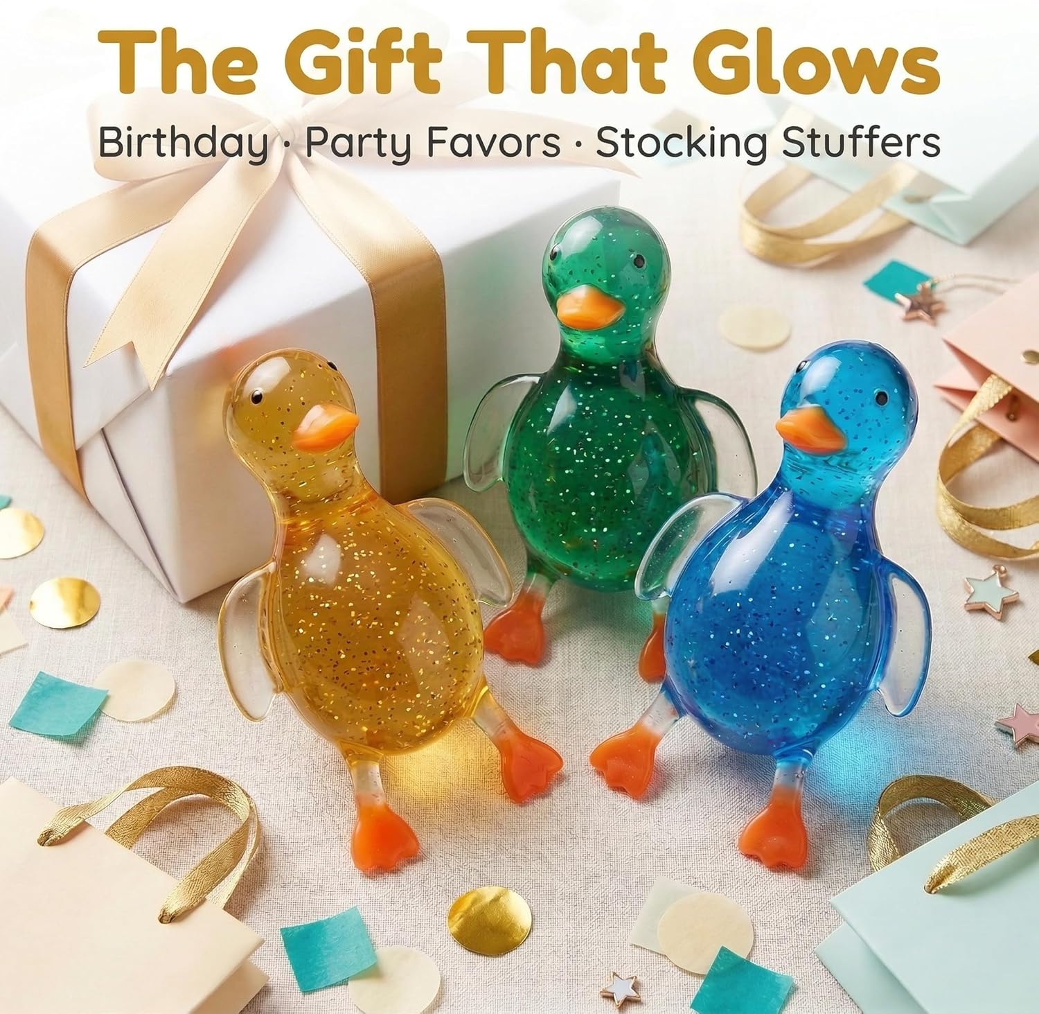 Squishy Duck Stress Relief Toy, Crystal Clear Translucent Squeeze Duck Slow Rising, Soft Moldable Sensory Fidget Toy for Adults Teens, Relaxing Anxiety Relief Desk Toy Office Gift Party Favor (Yellow)