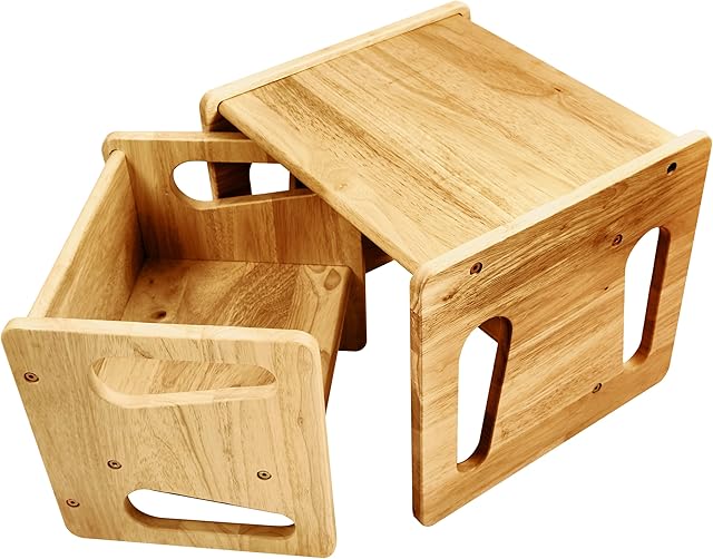 Montessori Weaning Table and Chair Set - Solid Wooded Toddler Table - Cube Chairs for Toddlers - Real Hardwood - Kids Montessori Furniture