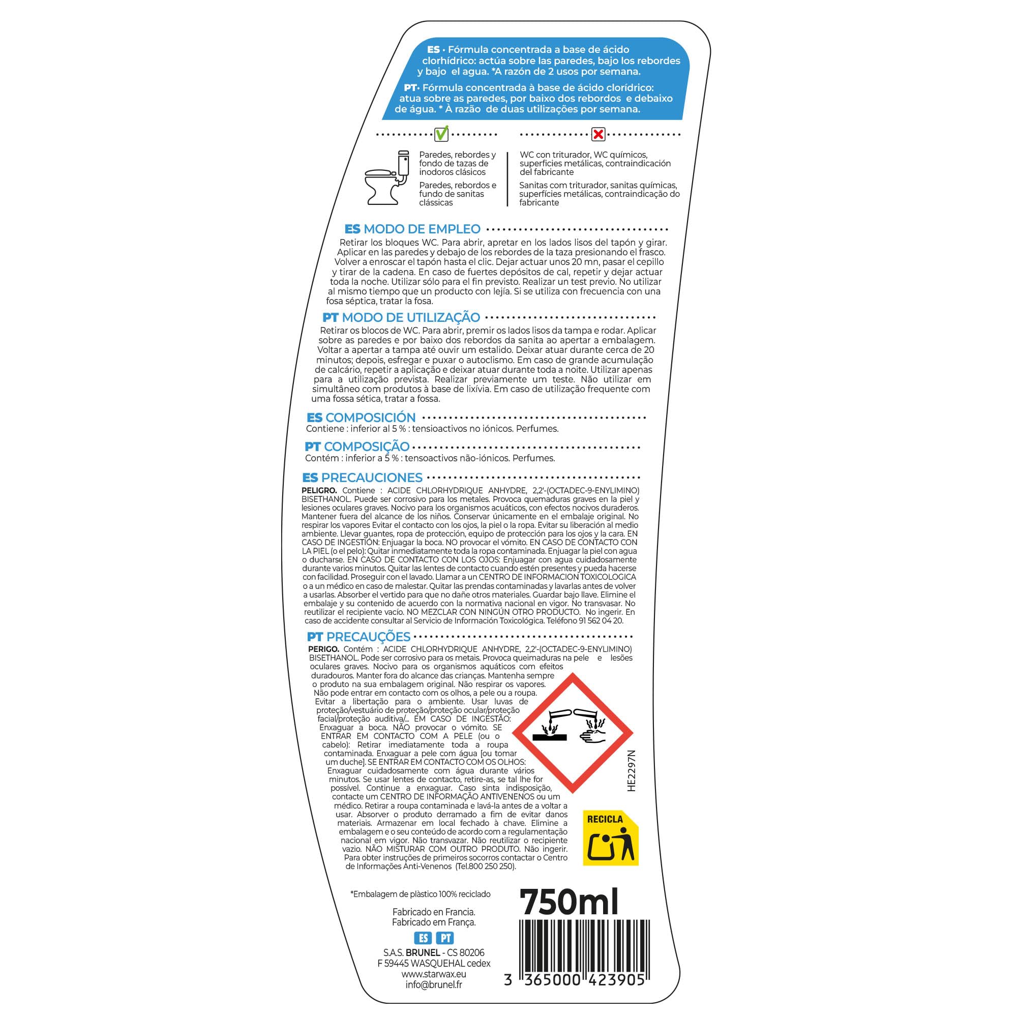 STARWAX - Gel superpotente disincrostante per WC - Azione choc - Compatibile fosse biologiche - Scioglie il calcare - Efficace sul fondo della tazza del WC - 750ml