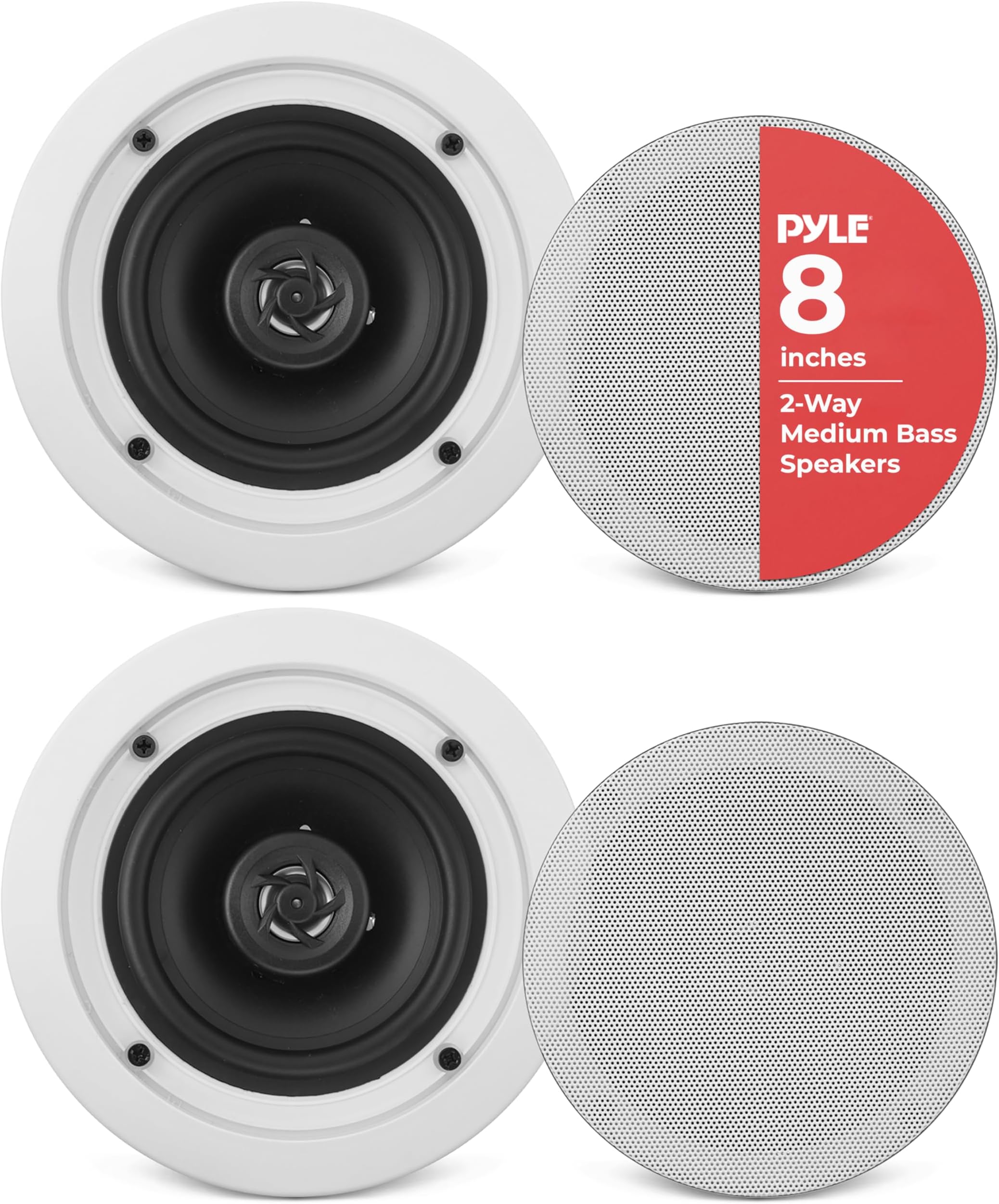 PDIC61RD 6.5" 200W in-Ceiling/Wall Speaker System, 8 Pack – 2-Way Flush Mount Home Audio Speakers, White