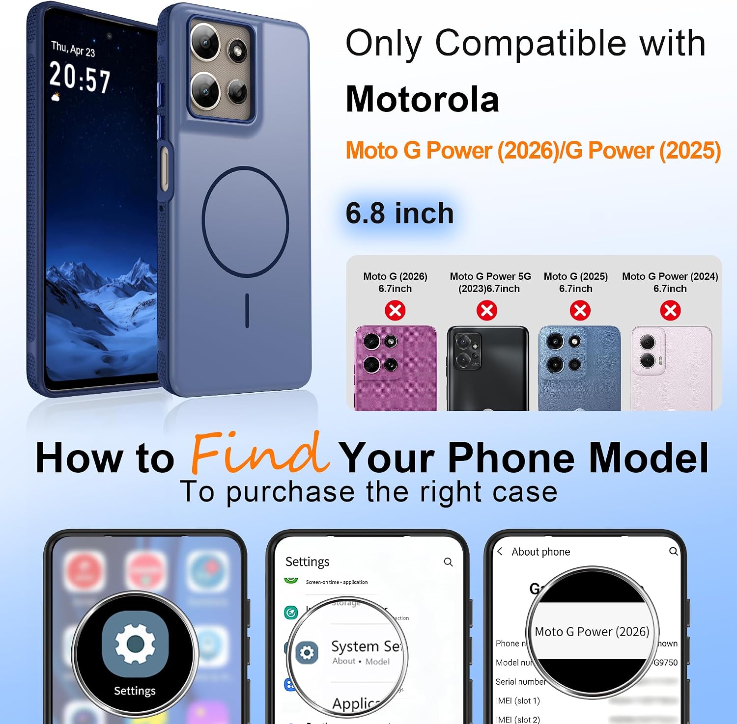 Jshru for Motorola Moto G Power 5G 2026 Case: Moto G Power 5G 2025 [Compatible with MagSafe] with 2PCS HD Screen Protector Slim Phone Cover - Shockproof Non Slip Cases for G Power 2026 (Blue) image 2