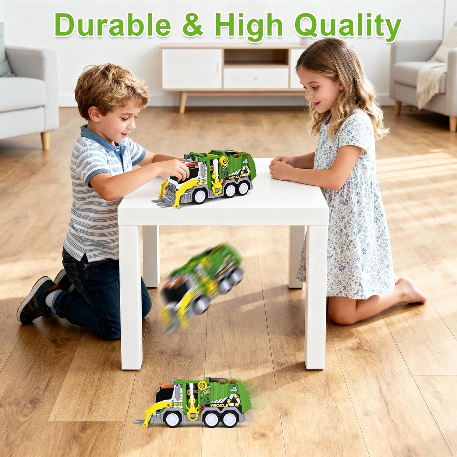ZHFUYS Large Garbage Truck Toy Set,Friction Powered Toys Cars with Trash Bins, Dumpster, and Learning Cards for Kids,Educational Recycling Toy for Boys