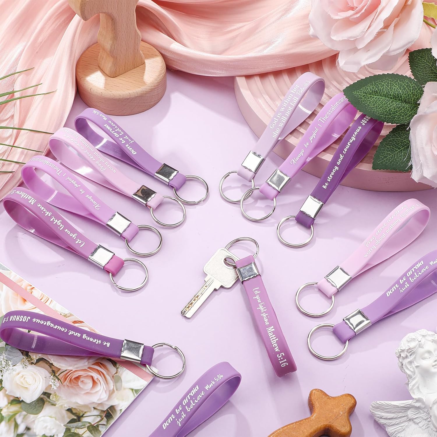 Sureio 24 Pcs Christian Gifts Bible Keychains Bulk for Women Men Girls Church Party Favor Gifts Motivational Keychain Rings - Image 4