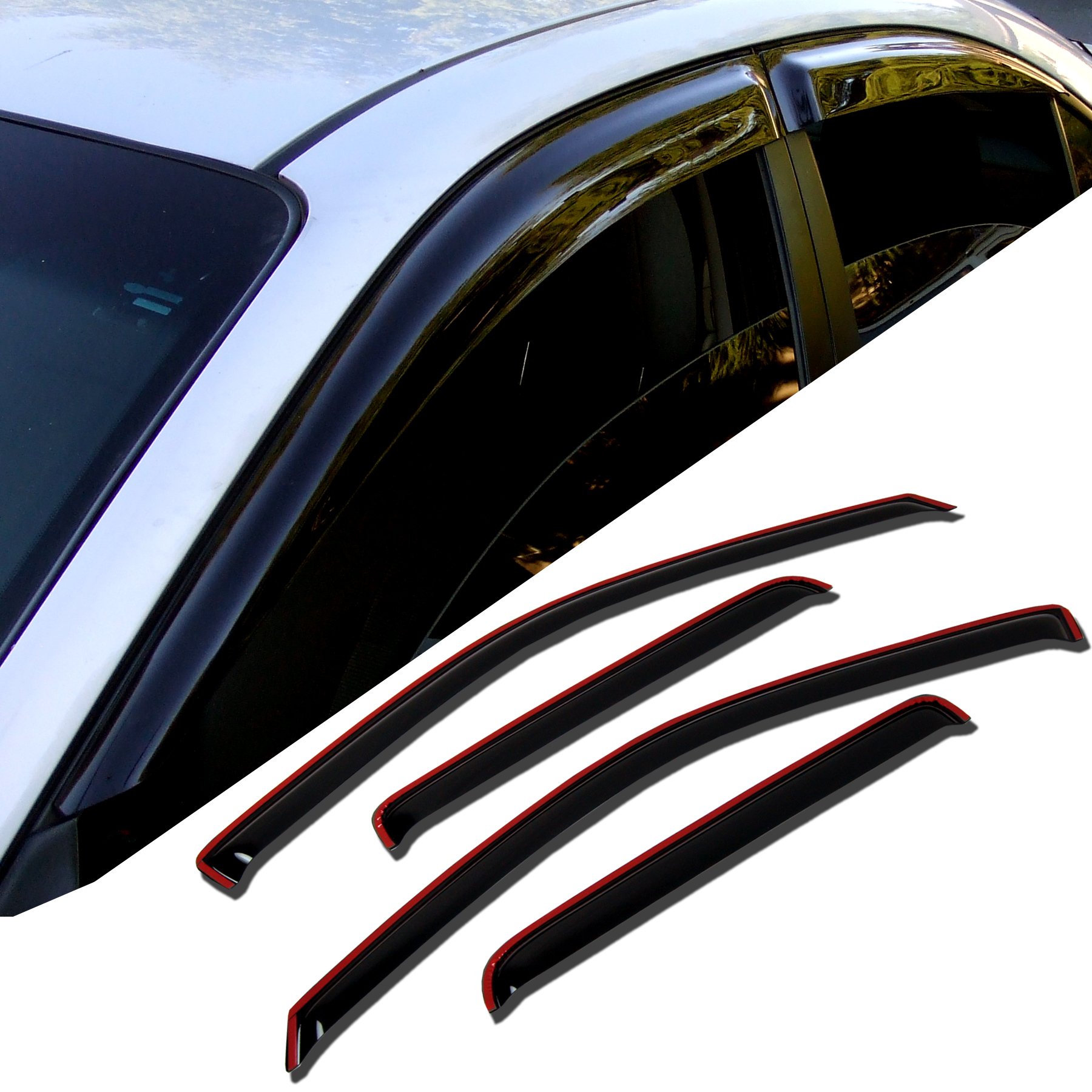 WD-186 Tinted Smoke Out-Channel Window Visor Deflector Rain Guard 2-pc Set