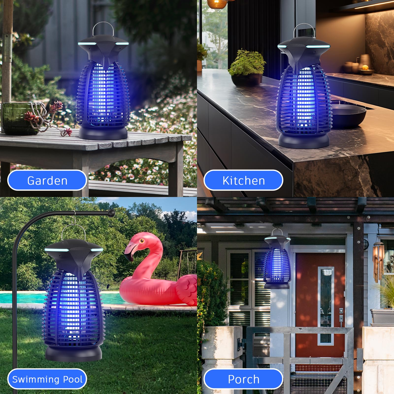 Matainsectos eléctrico al aire libre – 4200 V de alta tensión, luz LED impermeable para mosquitos, moscas, patio, porche, garaje, patio trasero, casa
