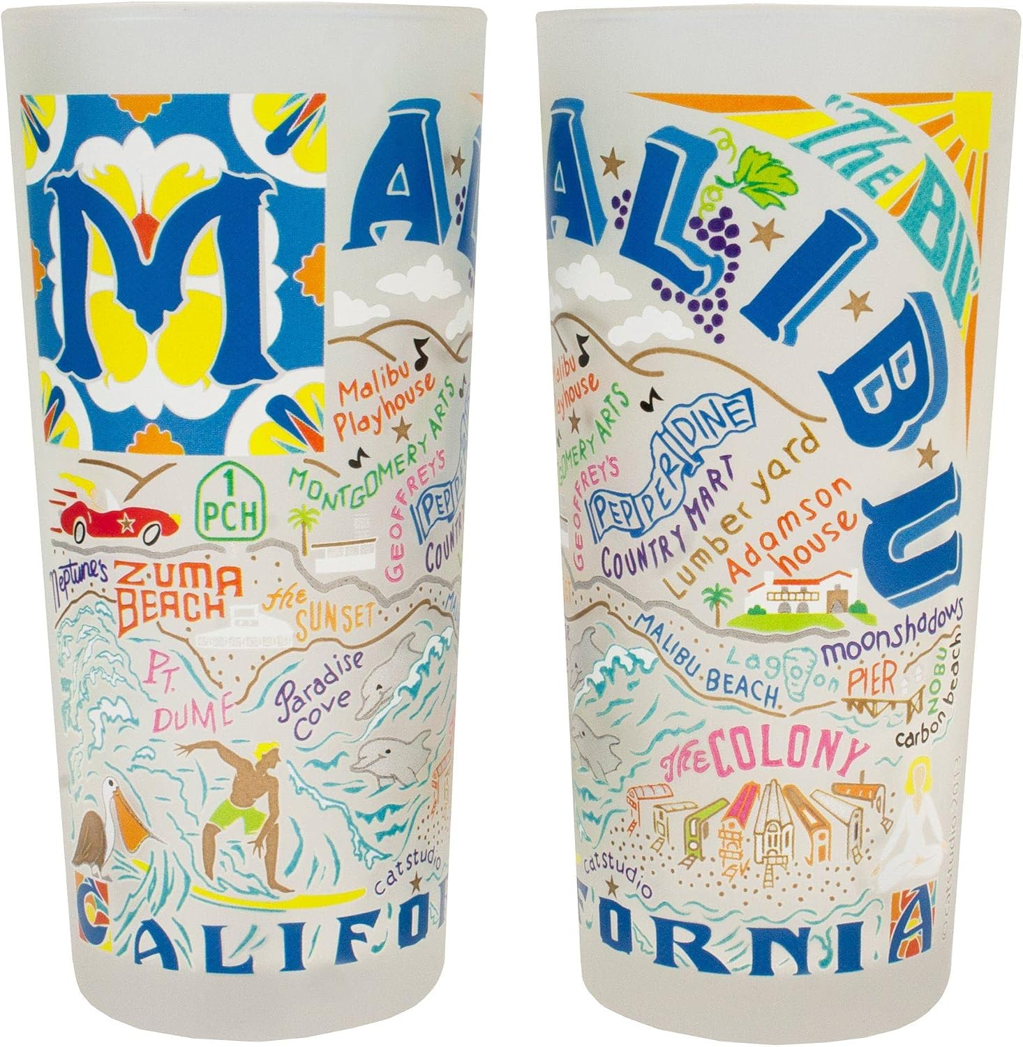 Catstudio Drinking Glass, Malibu Frosted Glass Cup for Kitchen, Drinking Glasses, 15oz Dishwasher Safe Tumbler, Wedding Gifts