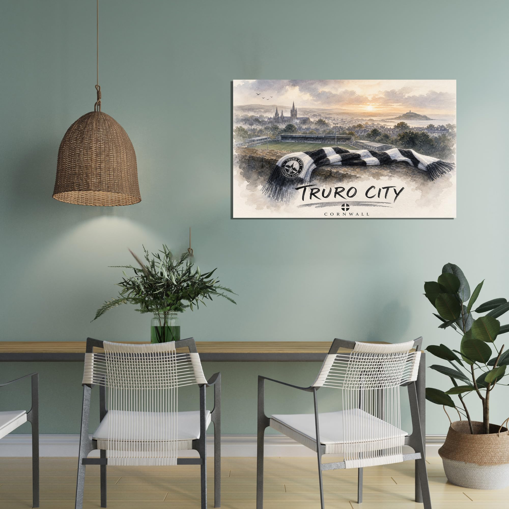 Truro Kunstdruck auf Leinwand, Fußball-Design, Stadion-Heimdekoration, 30,5 x 40,6 cm, Weiß / Schwarz