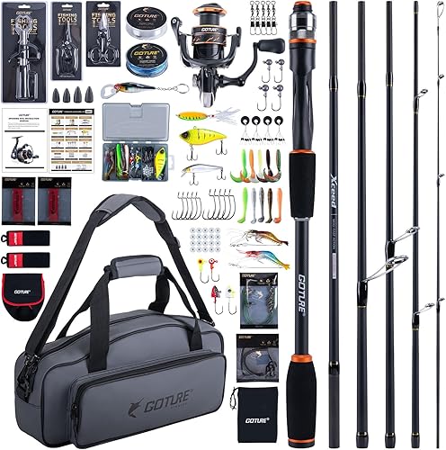 Goture Spinning Fishing Rod & Reel Combo with Carrier Bag,6.6-9FT,Spin Reels, Lures Kit, Pliers, Braided Line, Fish Gripper, Carbon Fiber Freshwater