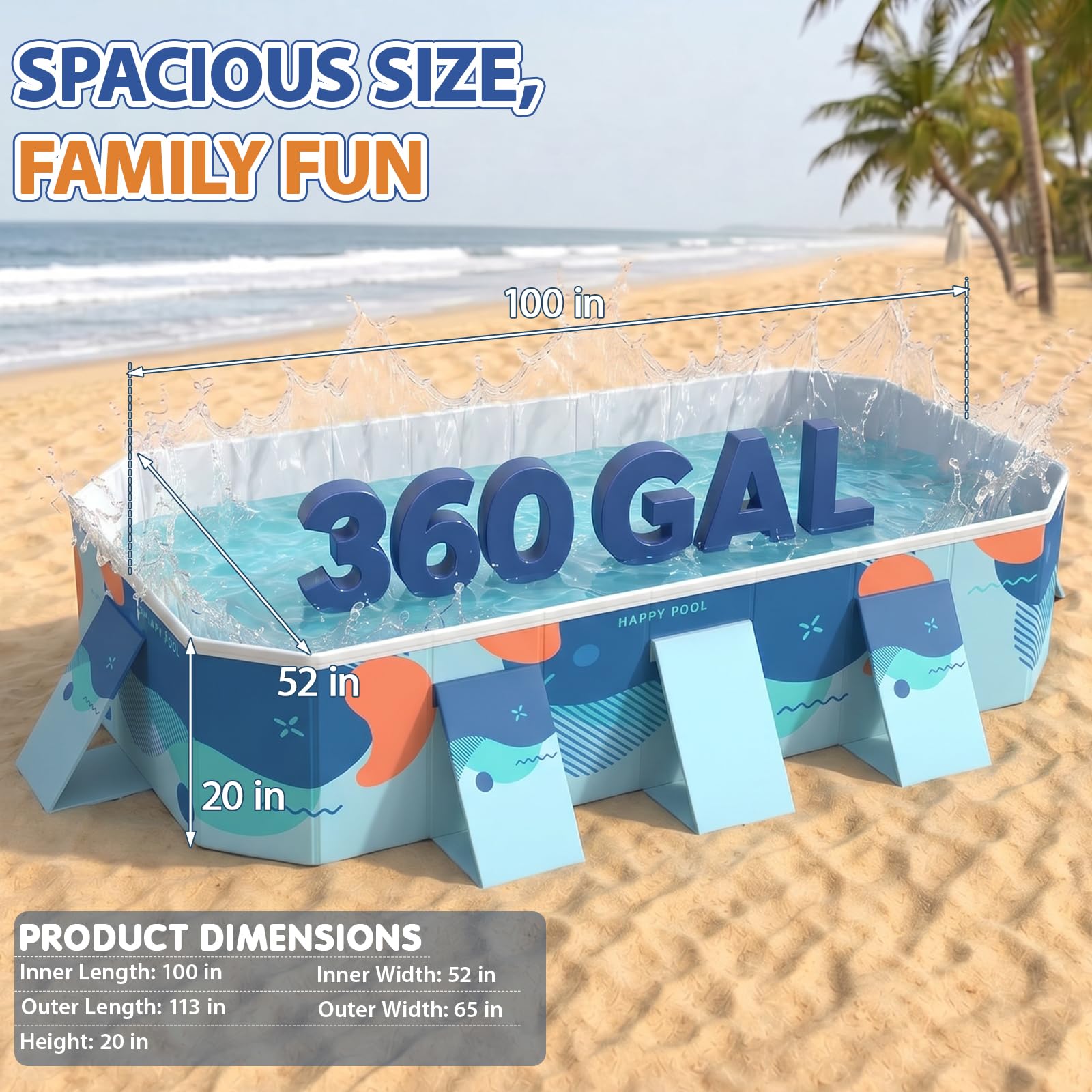 Piscina Plegable Grande para Adultos, bañera de hidromasaje de Lado Duro no Inflable, Piscina Interior al Aire Libre portátil del jardín del jardín con configuración rápida y Drenaje Dual