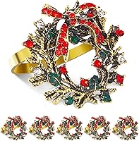 Vista 35 de ZeeDix Juego de 8 servilleteros de copos de nieve dorados de Navidad, anillos de servilletas para mesa de comedor, decoración de mesas rústicas