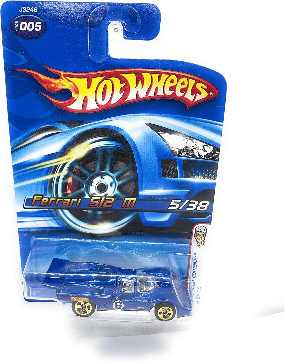 Hot Wheels 2006-005 First Editions 5/38 BLUE Ferrari 512 M 1:64 Scale GOLD 5SP Wheels