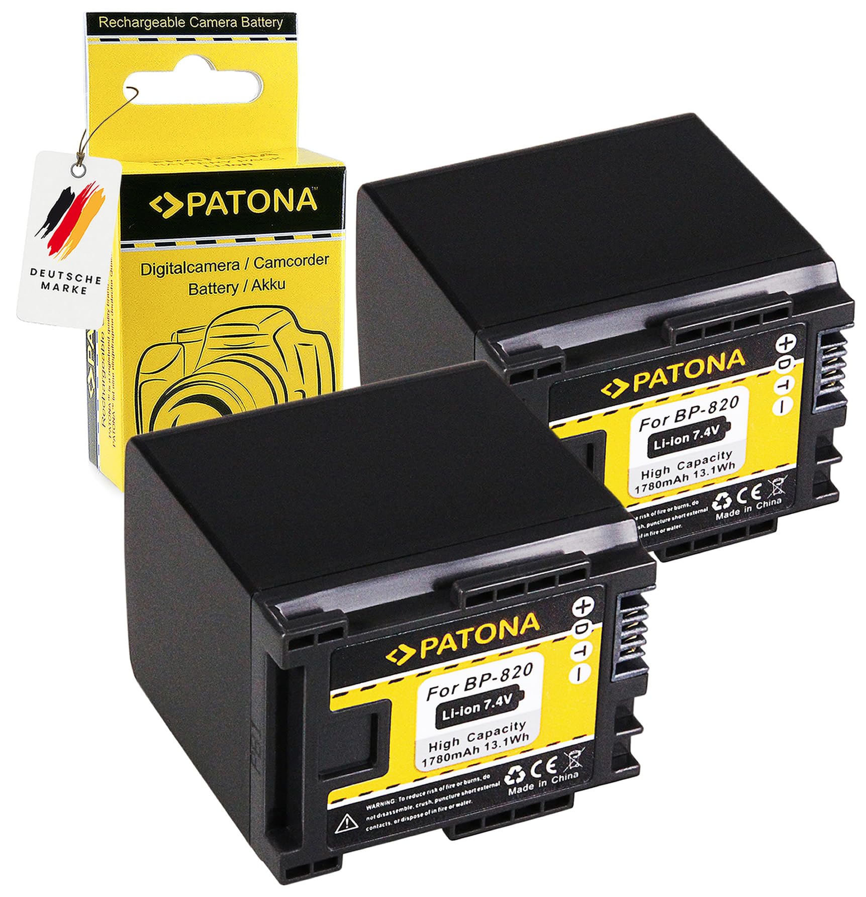 PATONA 2x BP-820 Batteria 1780mAh – sostituisce Canon BP-820 – per camcorder XA10 XA20 XA30, LEGRIA GX10, HF G10–G40, M30–M41, M300–M400, S10–S21 – doppio pack per riprese lunghe