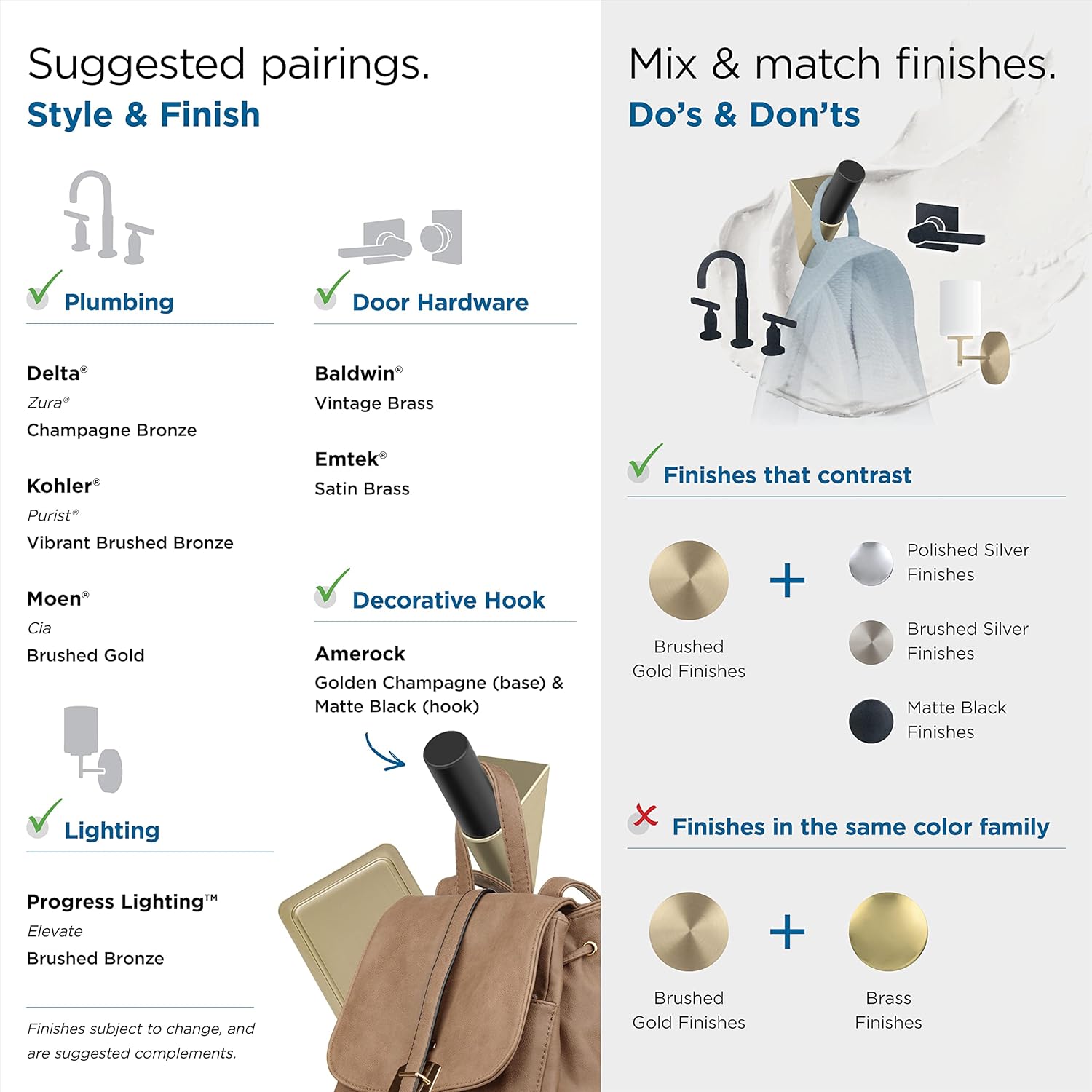 Amerock HBX37011BBZMB | Acclivity Single Prong Decorative Wall Hook | Golden Champagne/Matte Black Hook for Coats, Hats, Backpacks, Bags | Hooks for Bathroom, Bedroom, Closet, Entryway, Laundry Room