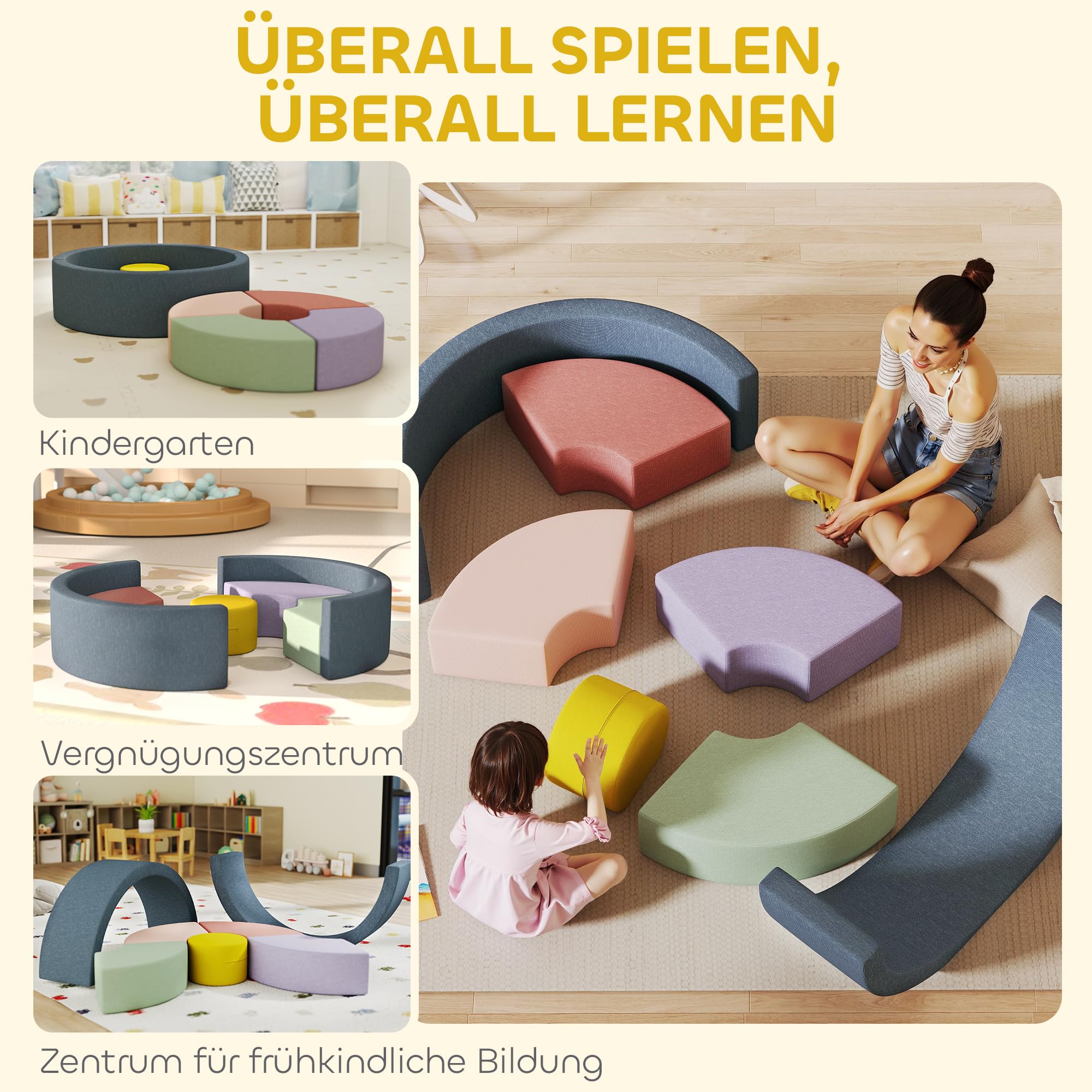 AIYAPLAY Schaumstoff Bausteine 7er-Set Kinder Softbausteine Riesenbausteine mit Cord-Optik Kletterblöcke Großbausteine Bauklötze Bunt