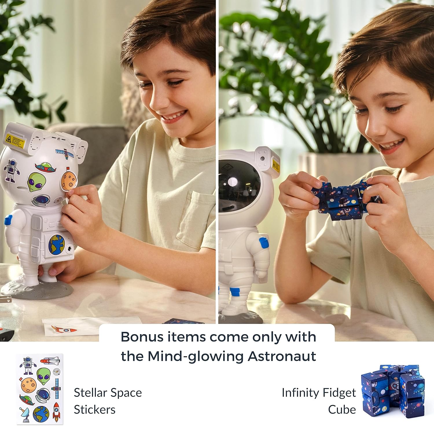 Mind-Glowing Astronaut Light Projector - Galaxy Star Projector Lamp & Fidget Infinity Cube - Kids Night Light for Bedroom - Birthday Gifts for Any Year Old Boys & Girls - Space Buddy Gift