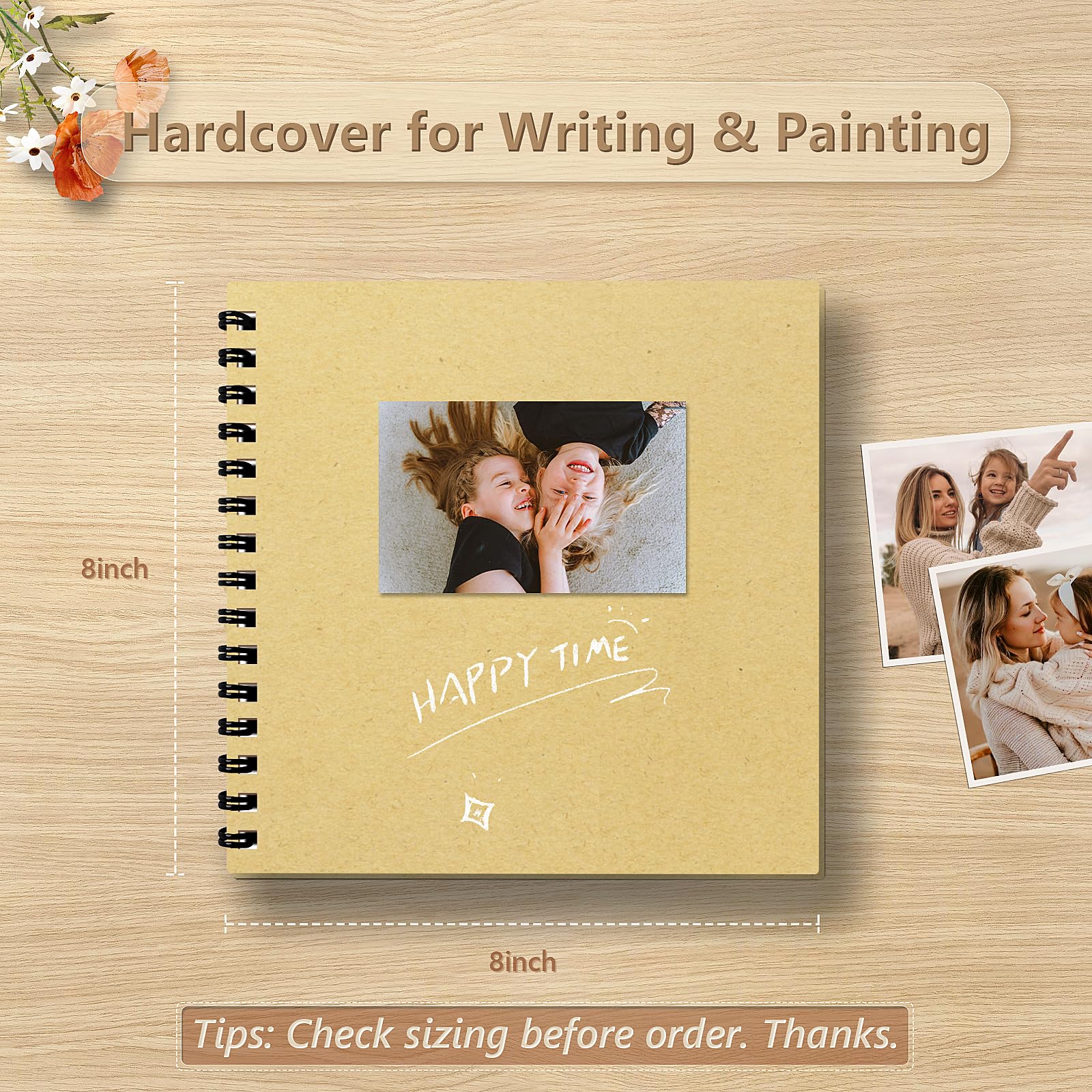 Popotop Fotoalbum, 20,3 x 20,3 cm, 60 Seiten, dekoratives Kraftpapier-Buch für 10,2 x 15,2 cm, DIY-Erinnerungs-Fotoalben als Geschenke für Hochzeit, Baby, Weihnachten, Schule, Familie