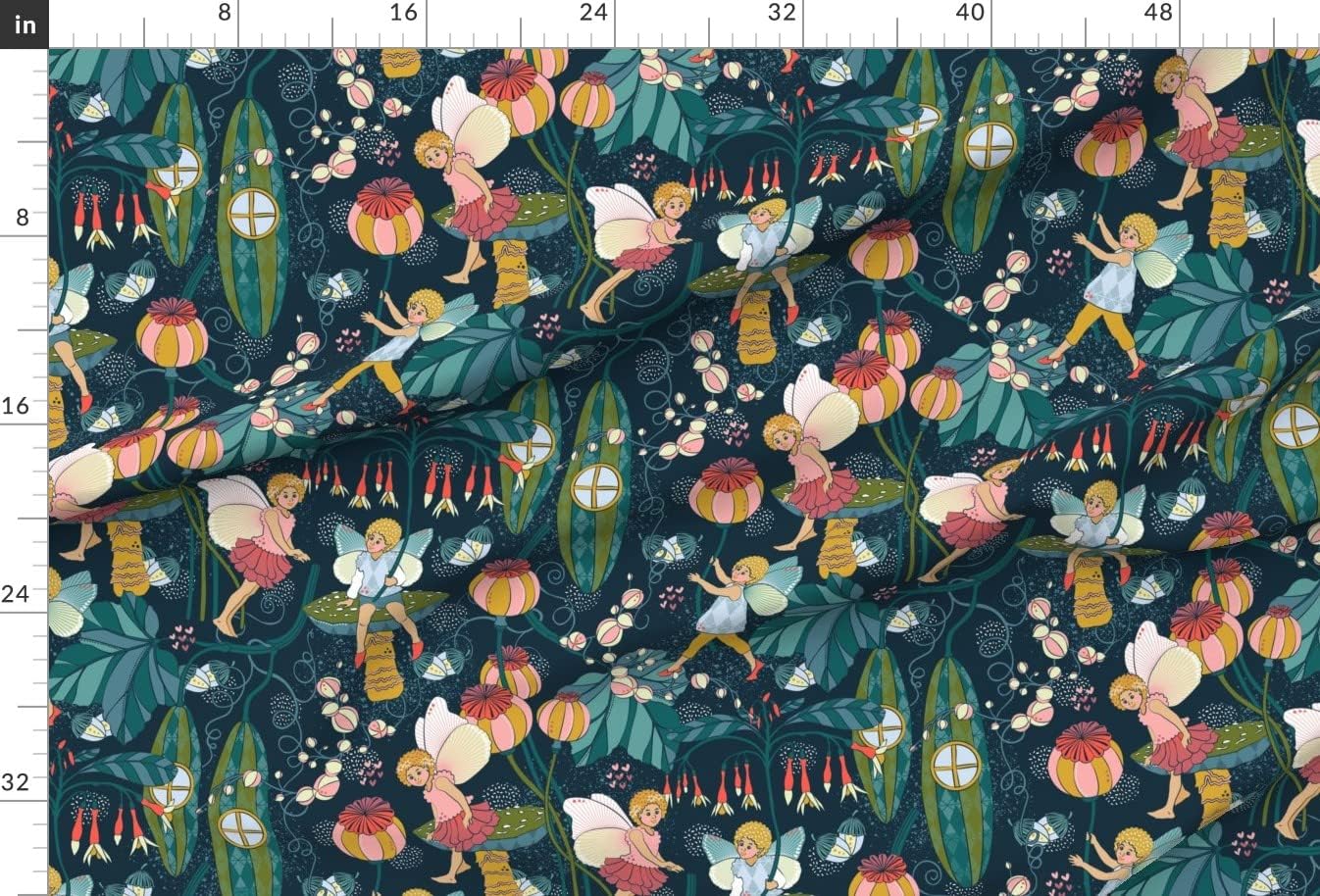 Spoonflower Fabric - Garden Fairy Wonderland Botanical Magical Tale Whimsical Kids Room Printed on Upholstery Velvet Fabric Fat Quarter - Upholstery Home Decor Bottomweight Apparel