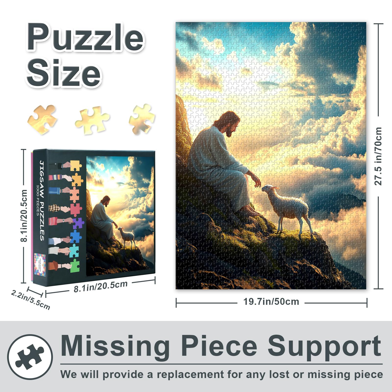 Jigsaw Puzzle for Adults 1000 Piece, Jesus and the Lost Lamb Biblical Art, Serene Religious Scene with Premium Puzzle Board - Image 3