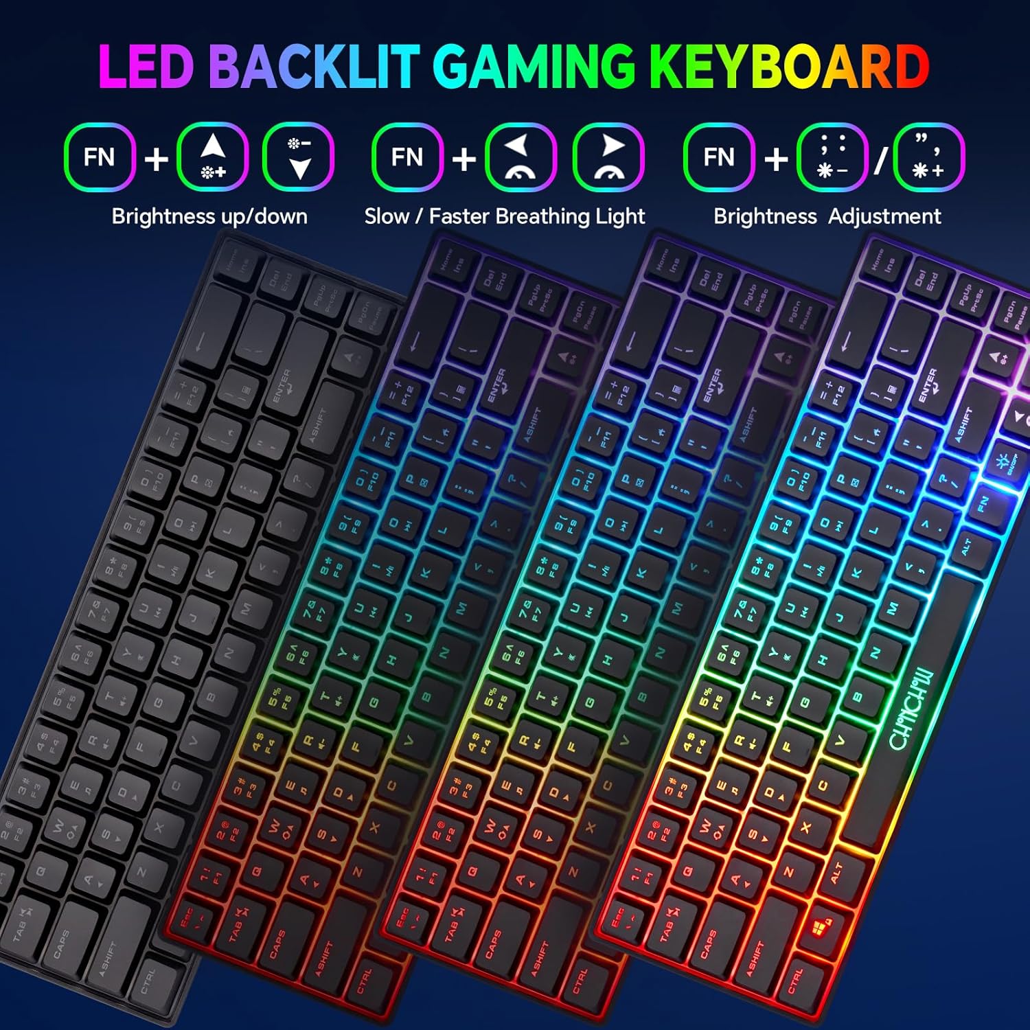 CHONCHOW 60% Wireless Gaming Keyboard and Mouse Combo,LED Backlit Rechargeable 2000mAh Battery, Portable 68 Keys Waterproof Small Compact Keyboard Mice for PC/Mac Gamer(Wireless)