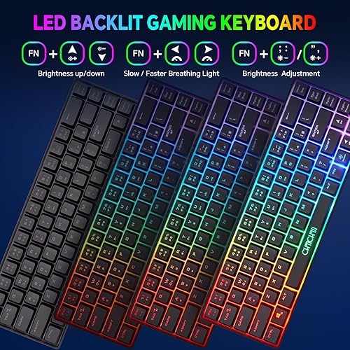 Miniatura 2 de CHONCHOW 60% Combo de Teclado y Ratón Inalámbrico para Juegos, Batería Recargable con Luz LED de 2000mAh, Teclado Portátil de 68 Teclas Impermeable