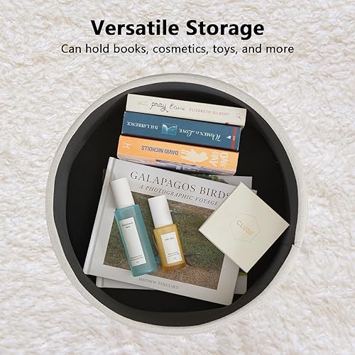 Miniatura 3 de Taburete de tocador con otomana de almacenamiento, silla de tocador de lino para sala de maquillaje, reposapiés redondo con 4 patas de metal y pies