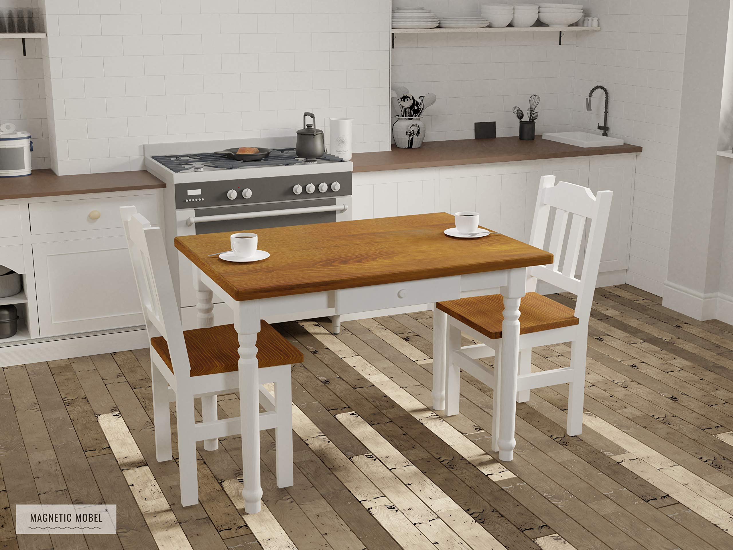 Magnetic Mobel Table de Salle à Manger Style Vintage de Cuisine Design Table de Salle à Manger Style Maison de Campagne (Chêne, 100x60 cm)