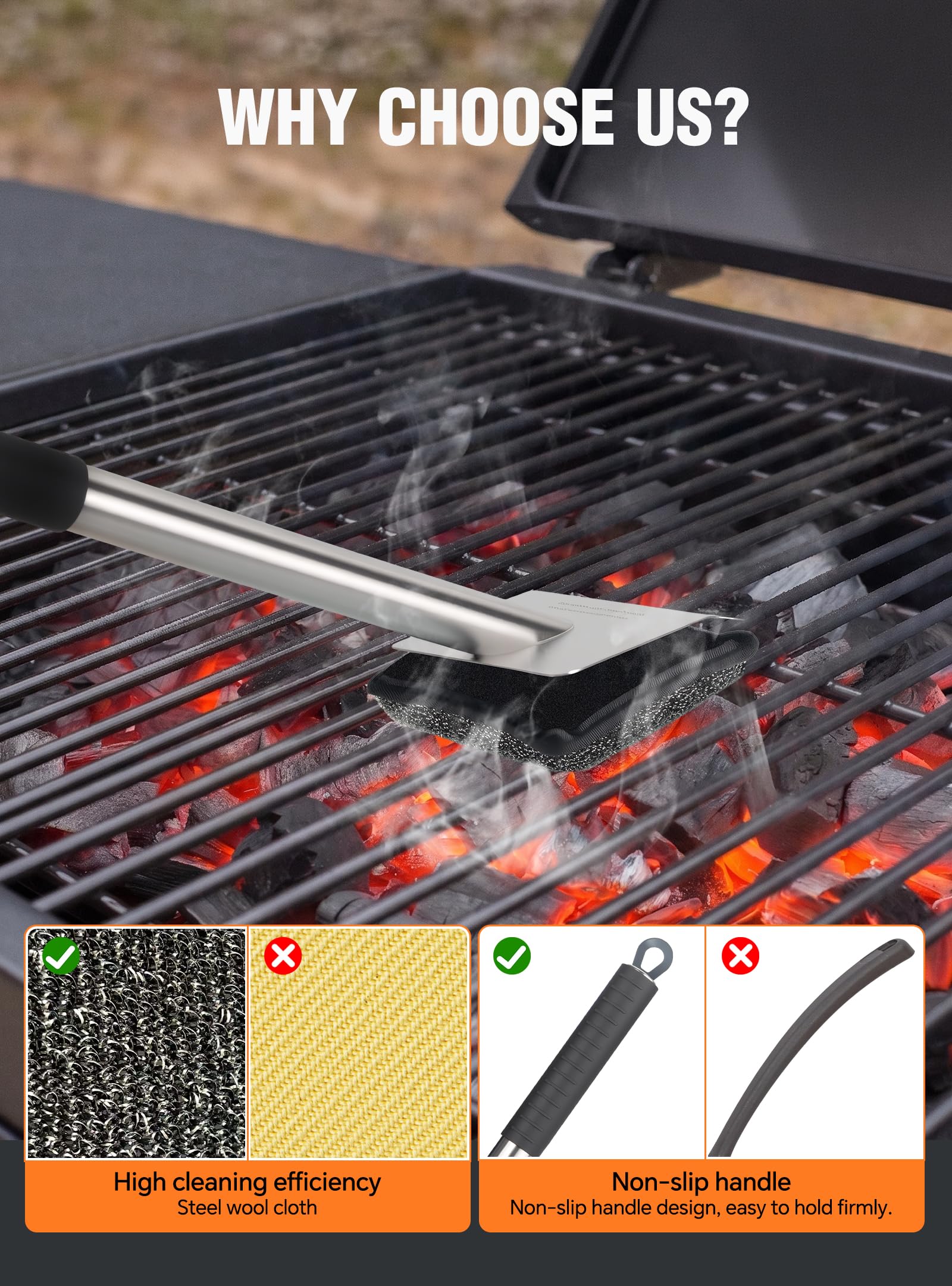 Bristle-Free Steam Grill Brush with 5 Replacement Pads - No Bristle Shedding.Unique Steel Fibers Pads Efficiently Deep Clean All Kinds of Grills A Safe Outdoor Grill Cleaner Gift for Men/Dad