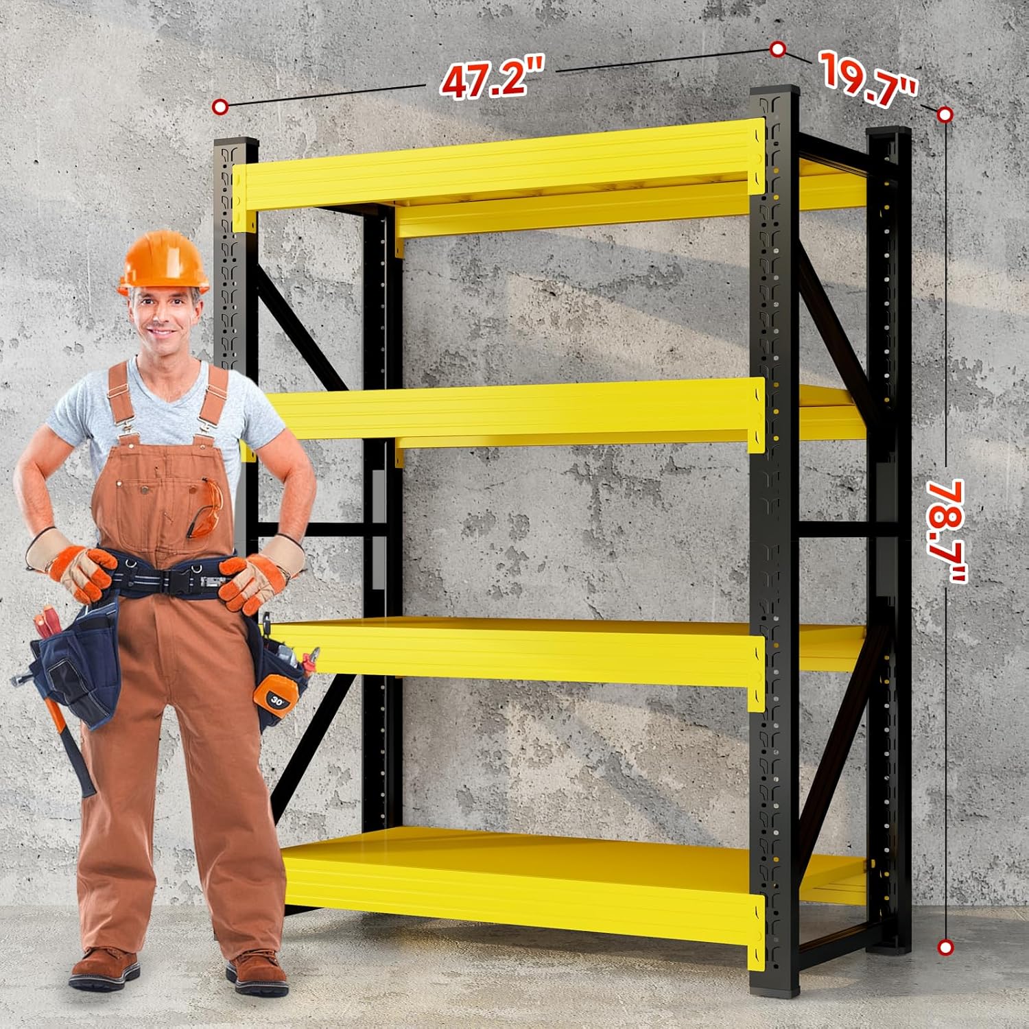 48" W Garage Storage Shelves, 3000LBS Garage Shelving Heavy Duty Adjustable Shelving Unit, 4 Tier Metal Utitly Shelves Industrial Shelving for Warehouses,Basement,Black Yellow